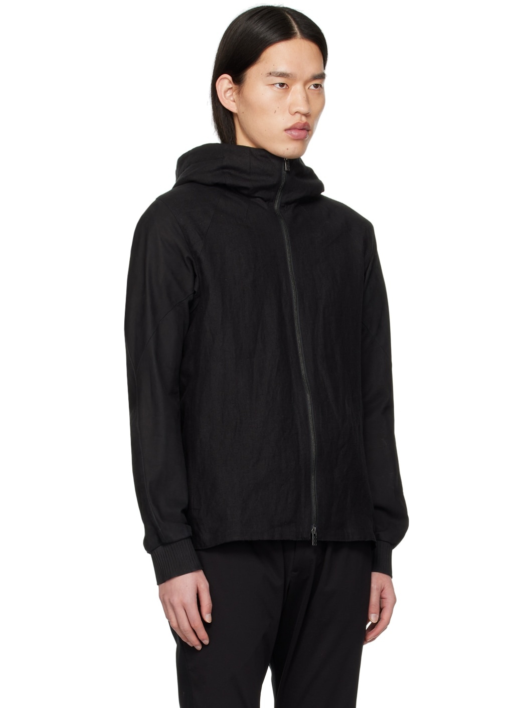 Black Hooded Leather Jacket - 2