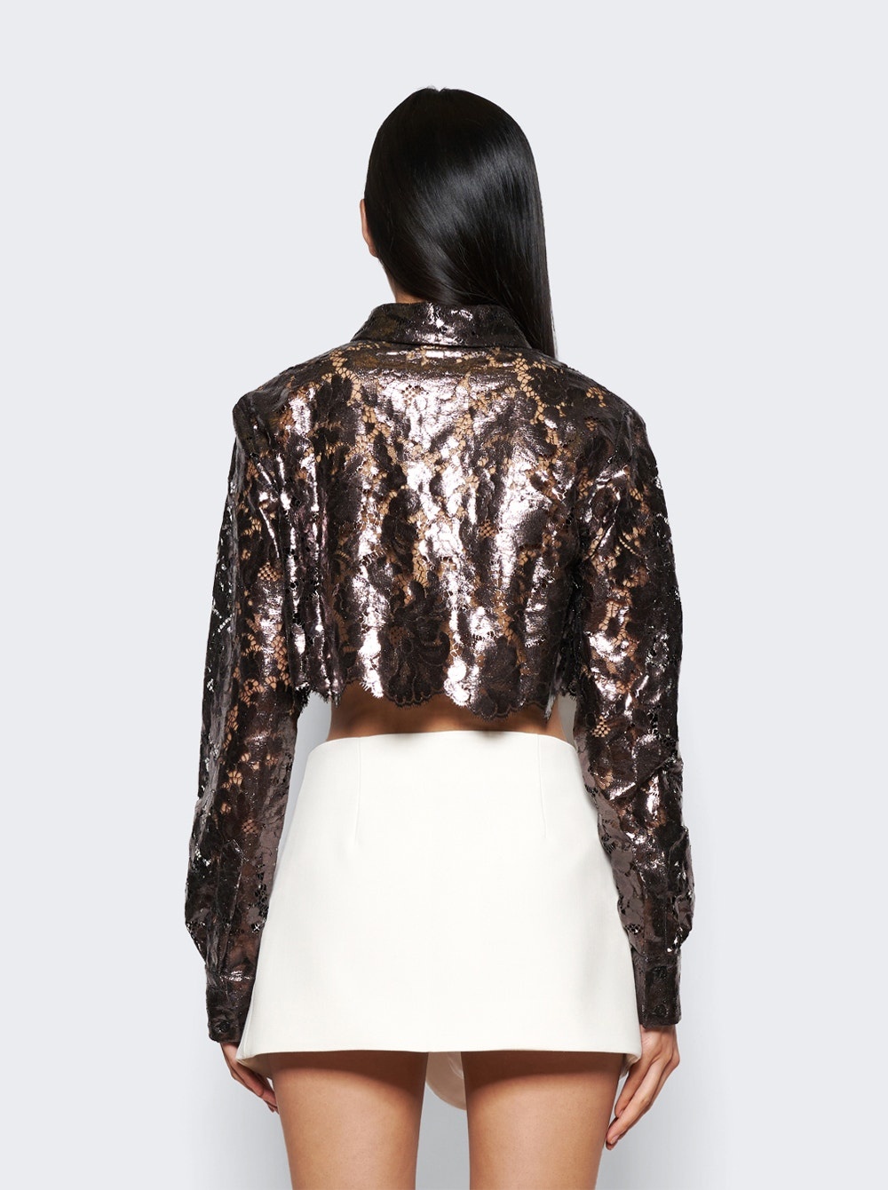 Lace Cropped Shirt Chocolate Brown - 5