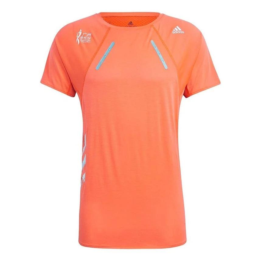 adidas Gzm Htd Tee M Marathon Running Sports Splicing Round Neck Short Sleeve Red Fluorescence GV132 - 1