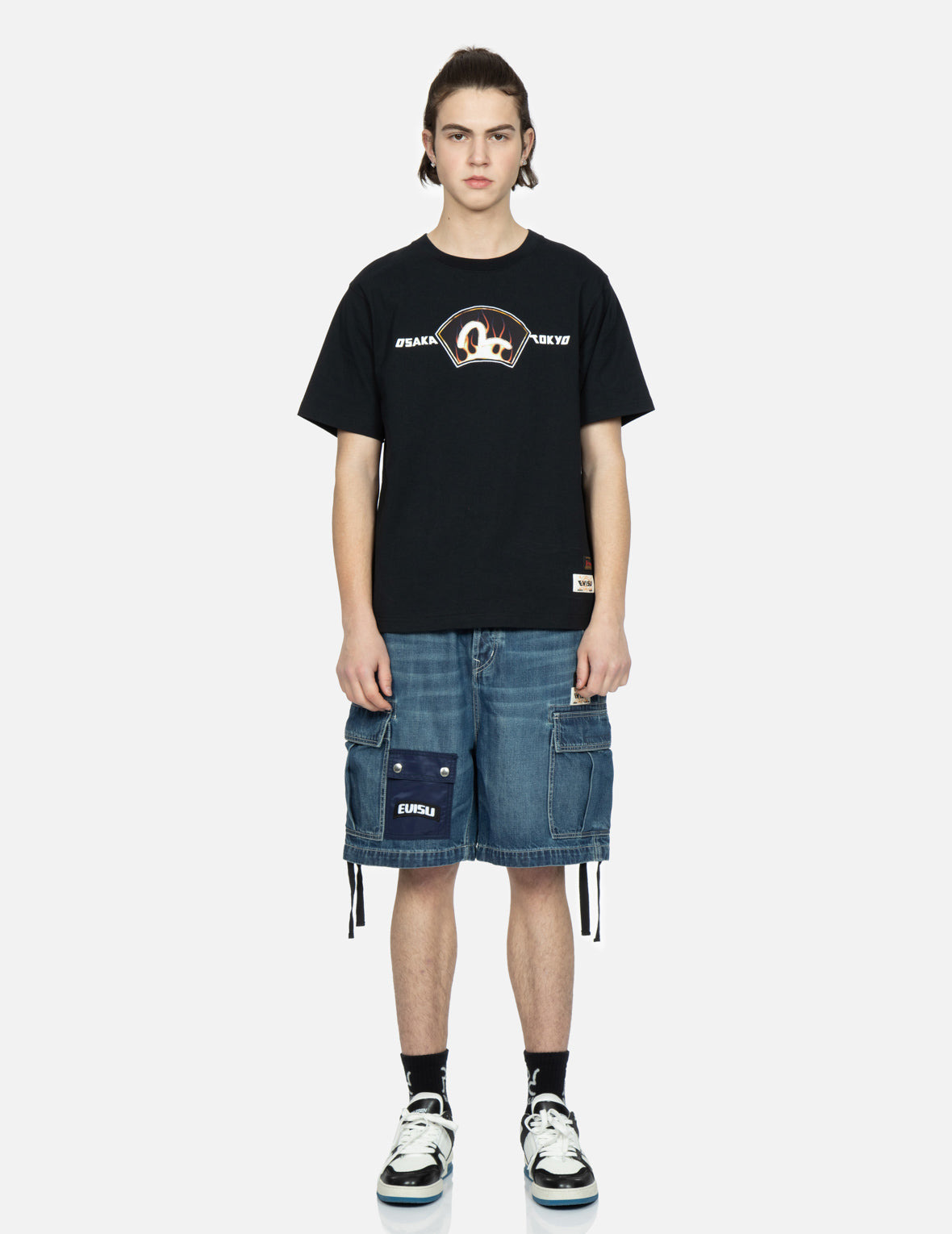 SEAGULL PRINT CARGO DENIM SHORTS - 5