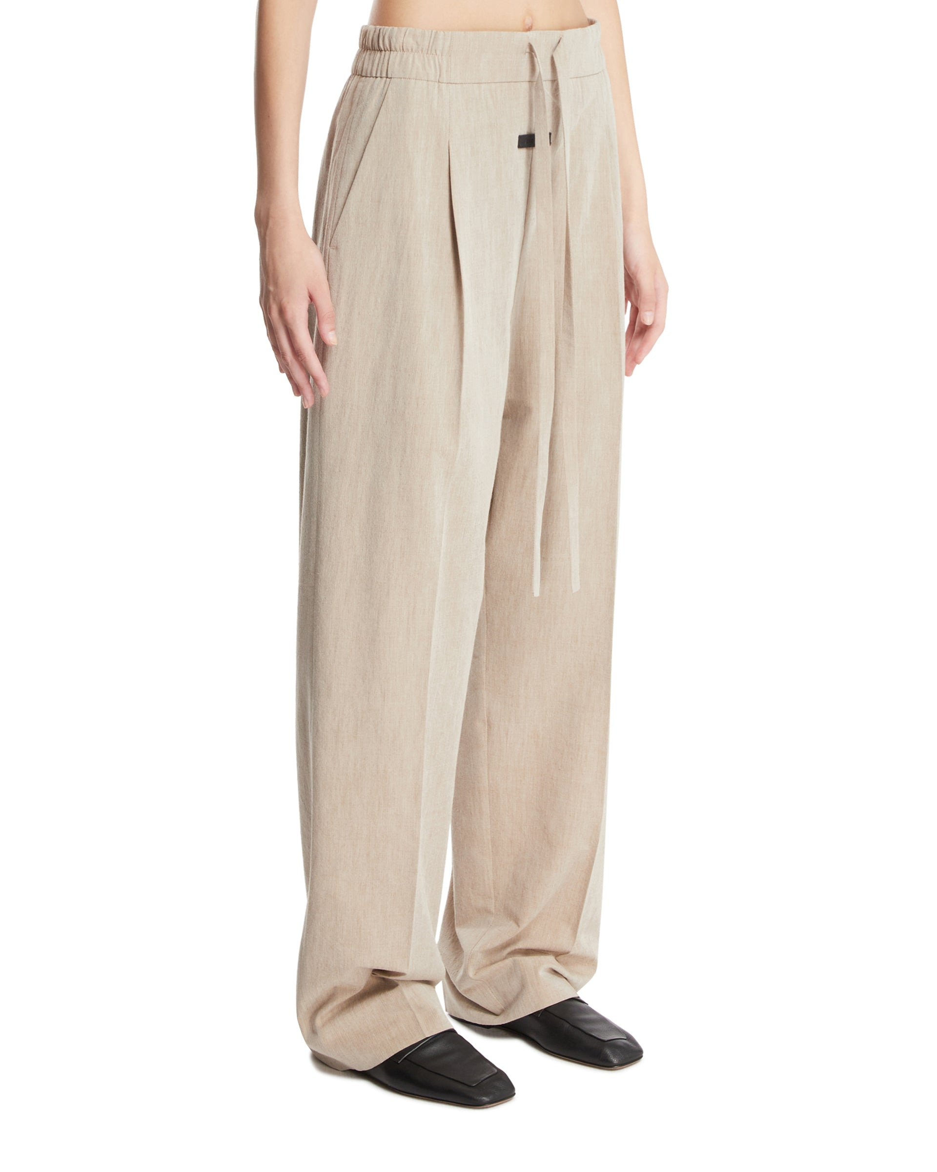 Beige Wool and Cotton Drawstring Pants - 4