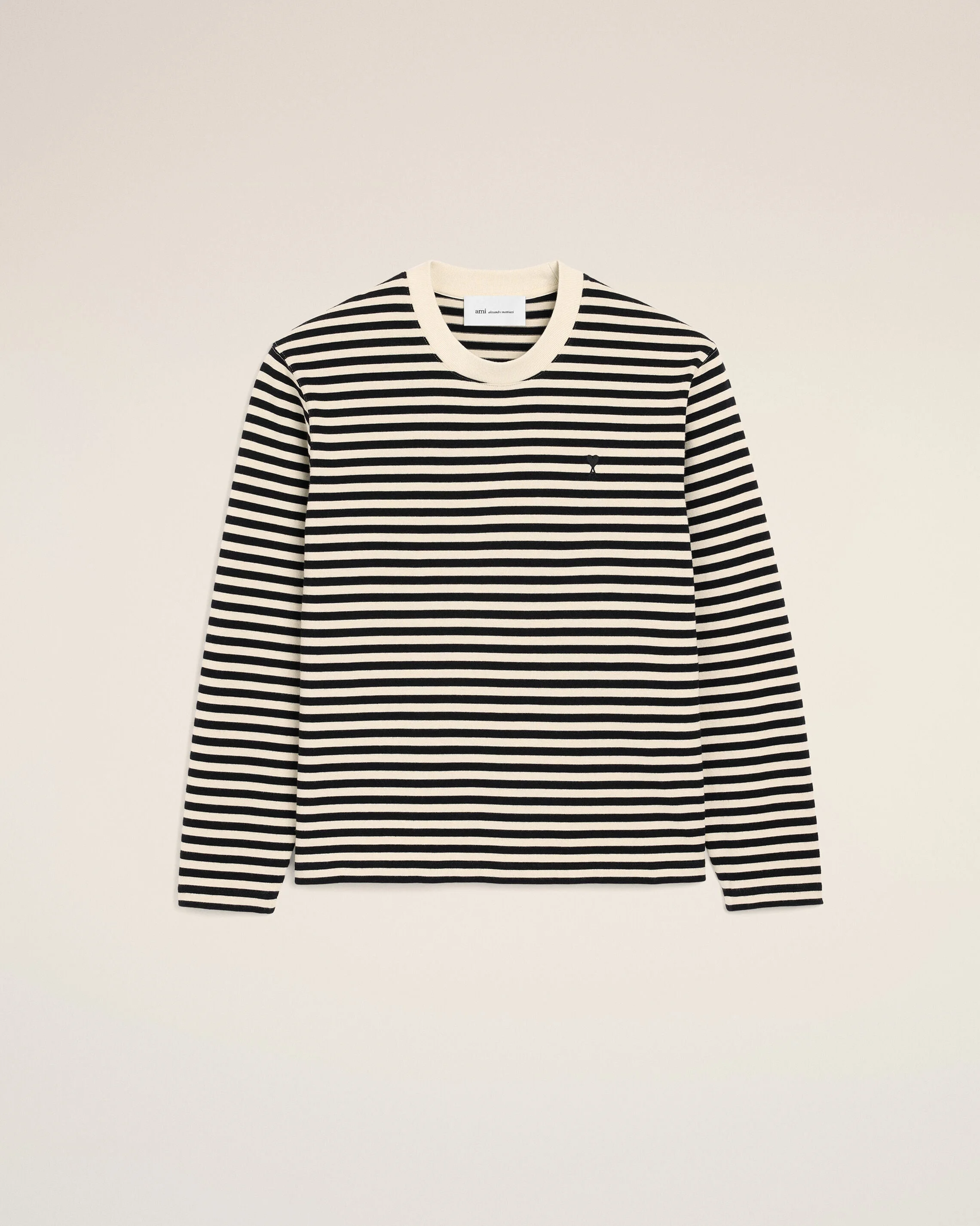 BLACK AND WHITE MARINIERE COTTON T-SHIRT WITH AMI DE COEUR - 1