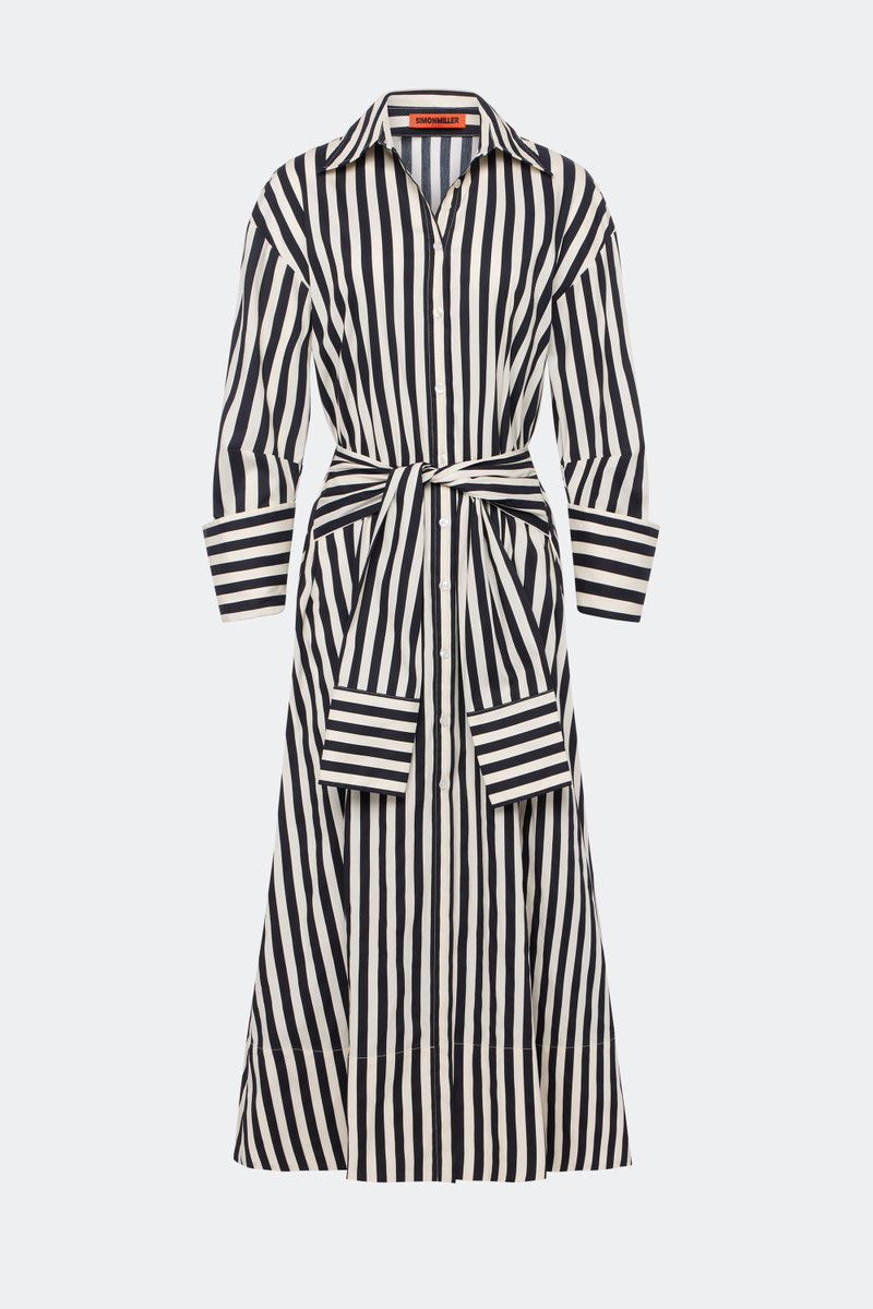 SIMONMILLER Inna Poplin Maxi Dress In Black/White Stripe outlook