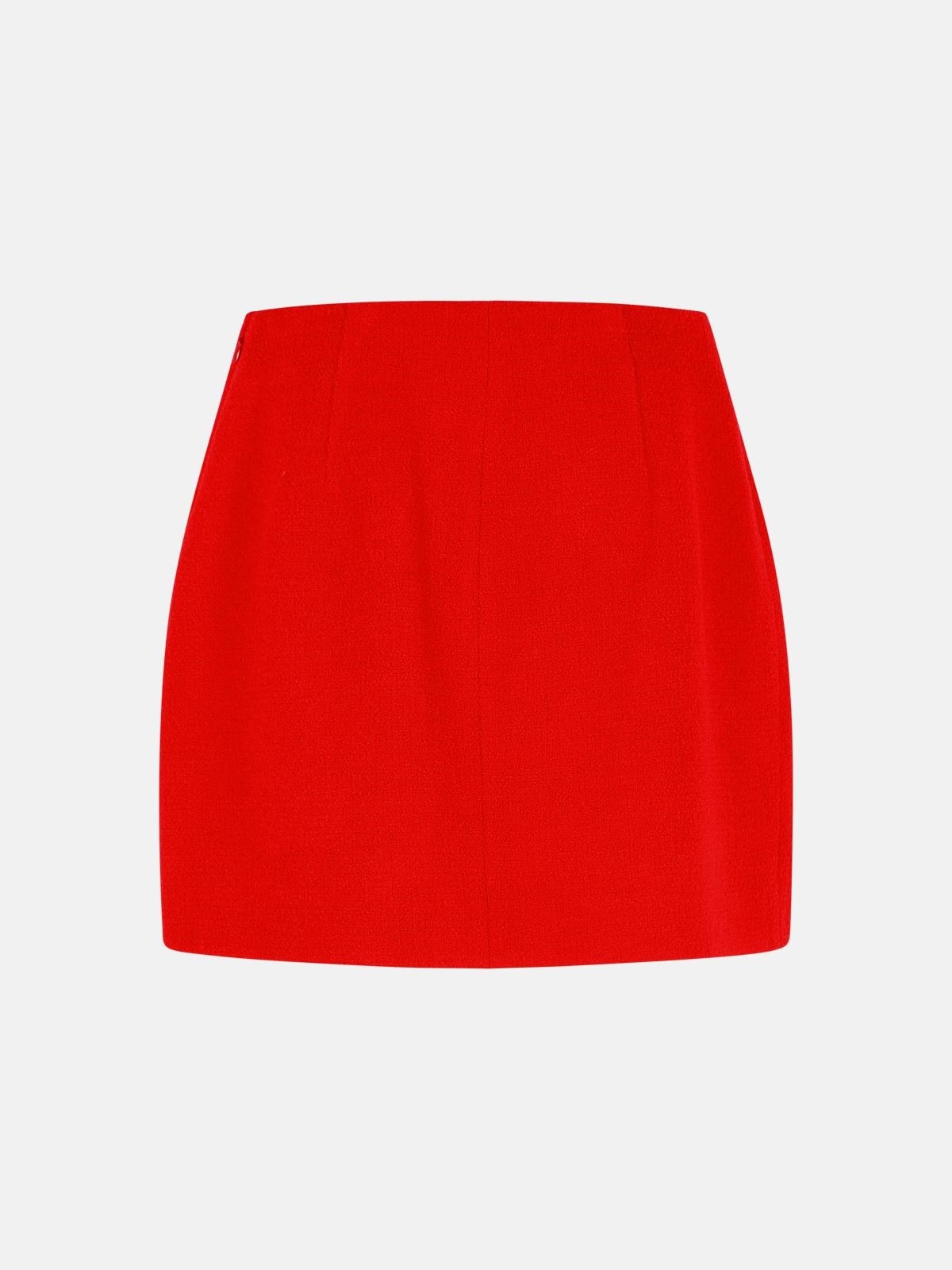 SHORT SKIRT IN RED VIRGIN WOOL - 3