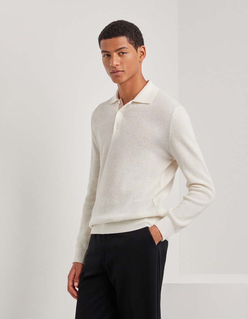 CREAM WOOL AND CASHMERE POLO SHIRT WITH LAMBSKIN DETAILS 3