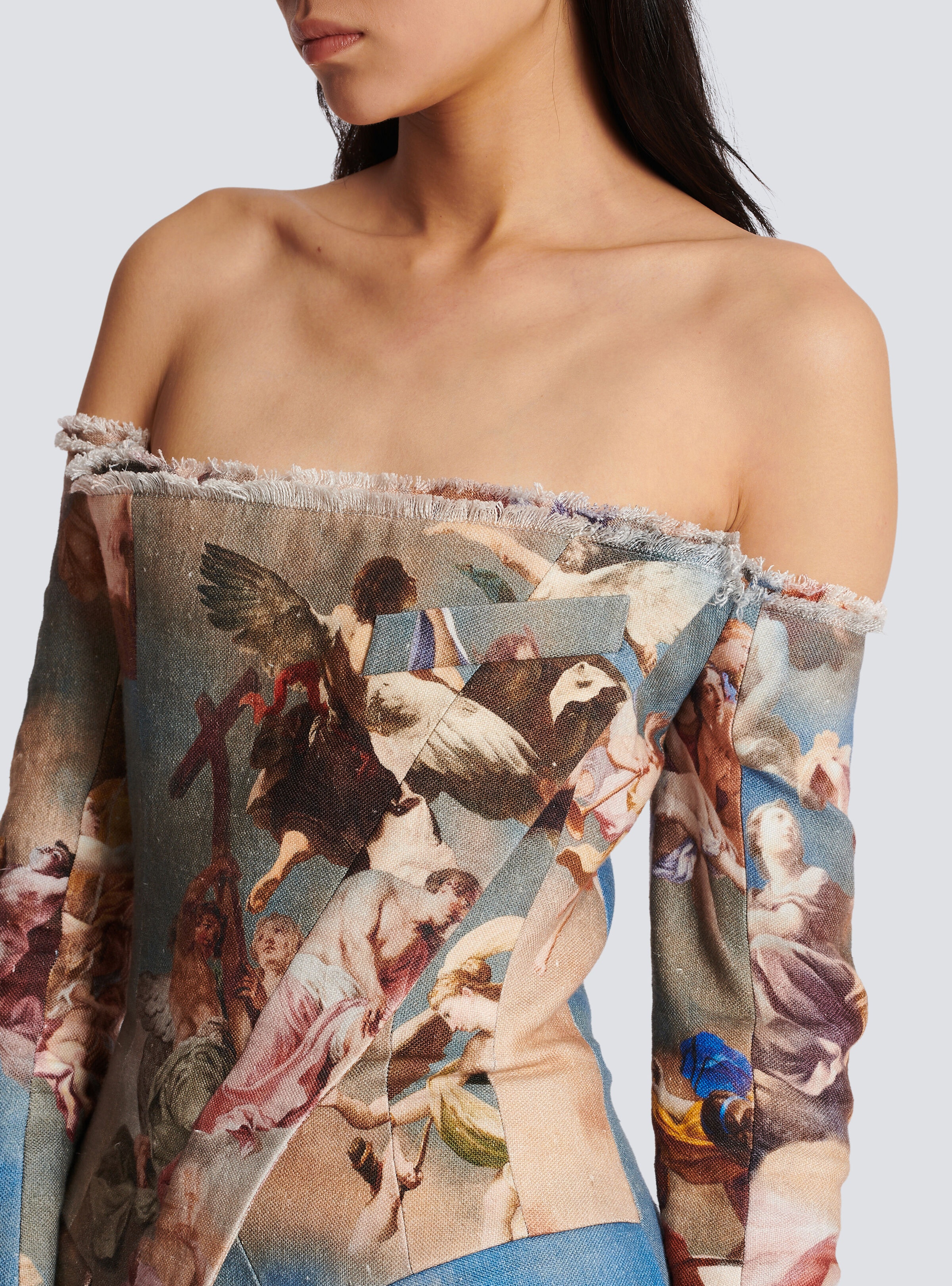 Sky printed off-the-shoulder canvas jacket - 7