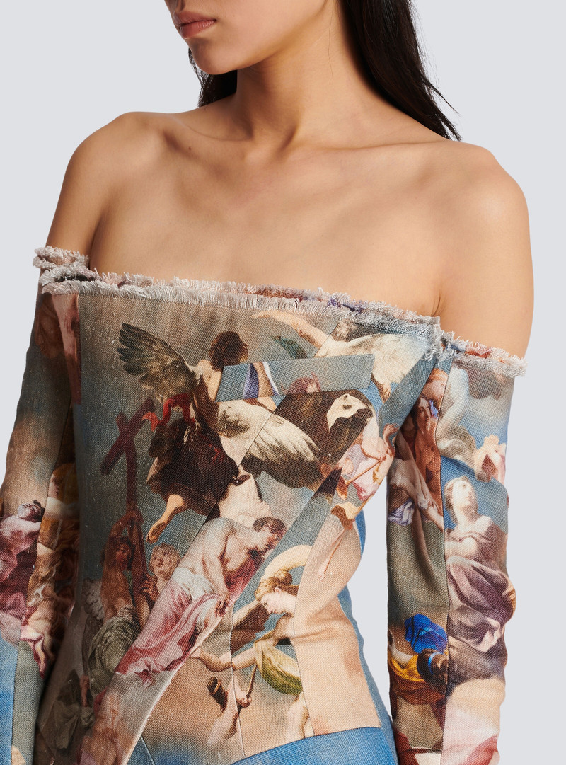 Sky printed off-the-shoulder canvas jacket 7