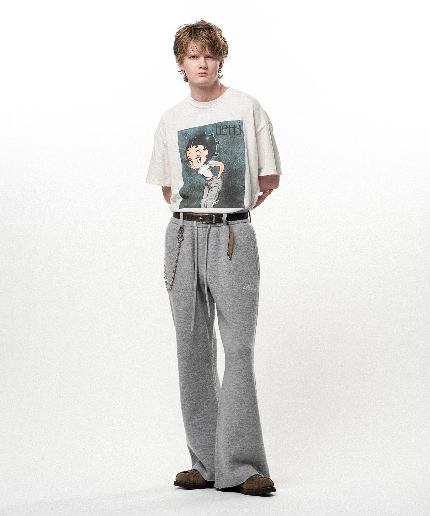 Embroidered Felted Wool Knit Bootcut Pants - 1