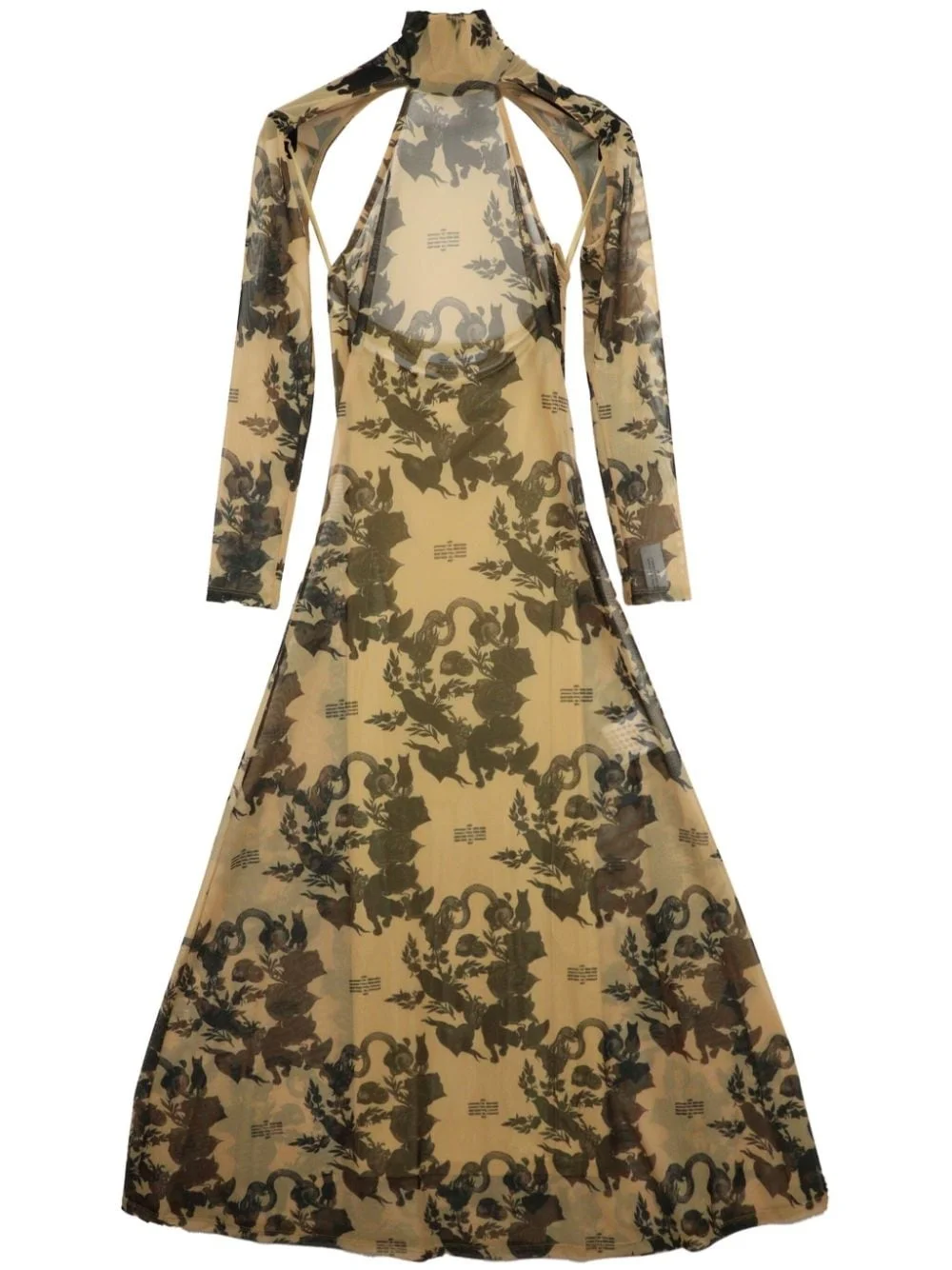 floral-print cut-out dress - 1