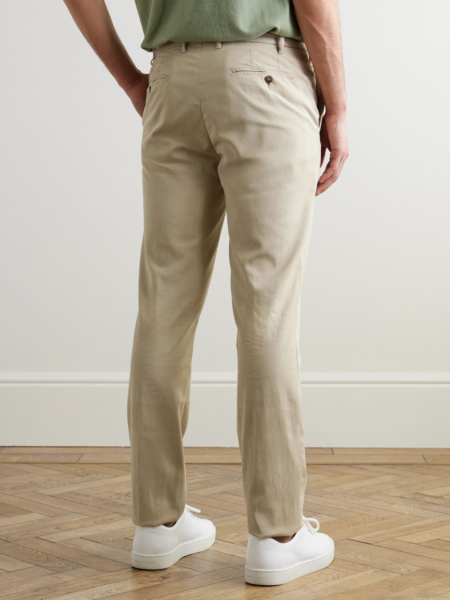 Garment-Dyed Stretch-Lyocell and Cotton-Blend Trousers Beige - 4