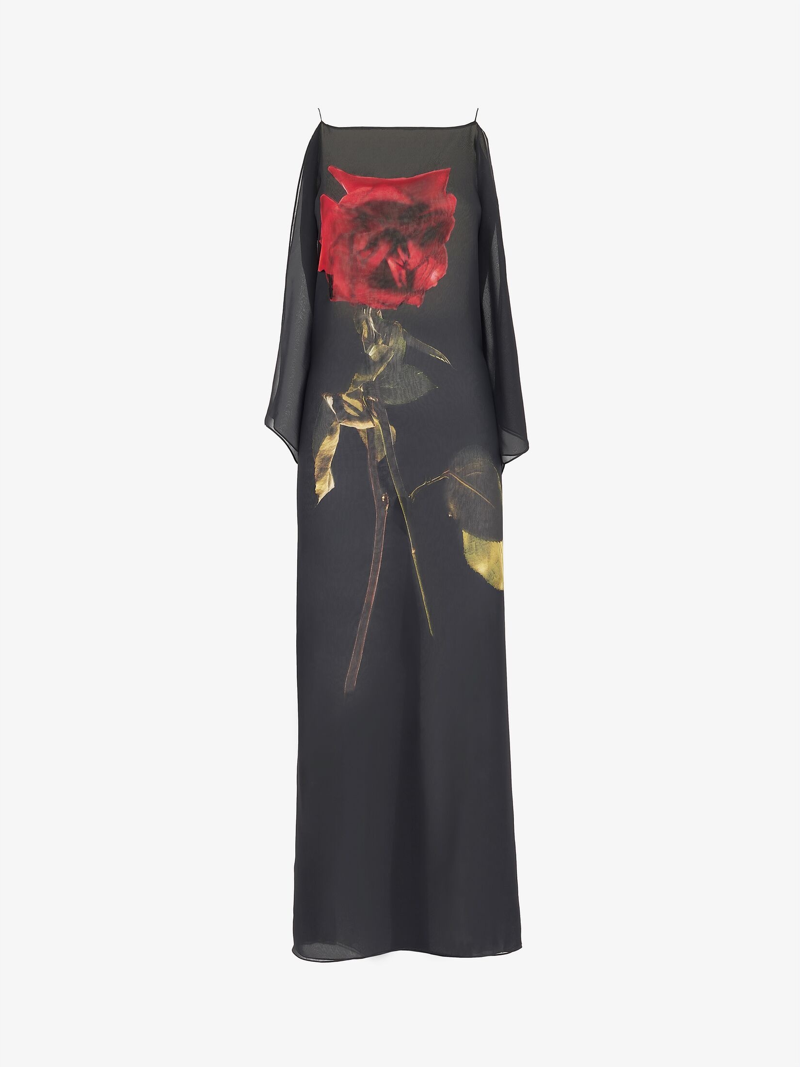 Women's Chiffon Shadow Rose Slip Dress in Black - 1