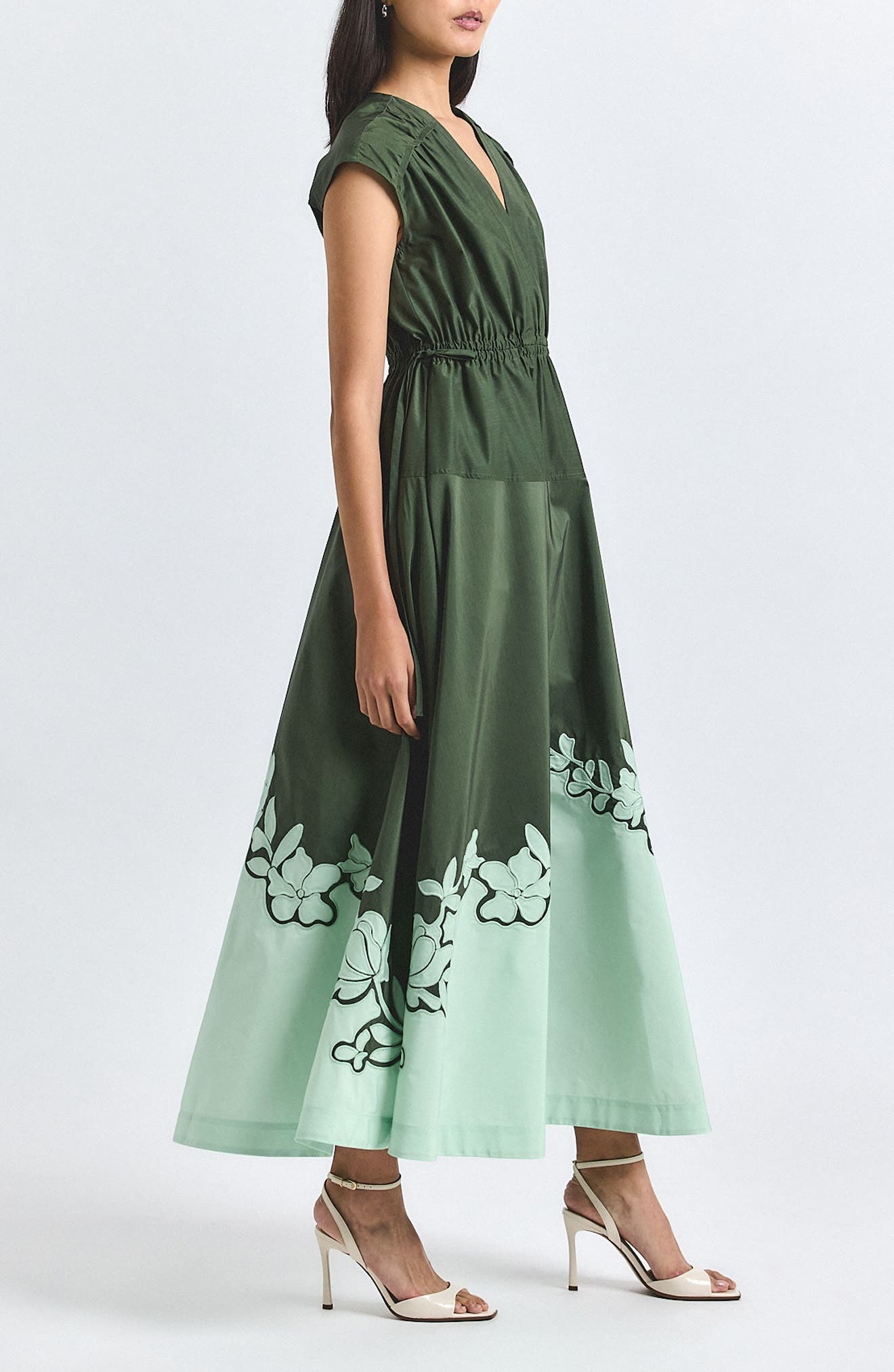 Derek Lam 10 Crosby Nara Placed Floral Appliqué Poplin Dress in Fatigue-Seafoam at Nordstrom - 3