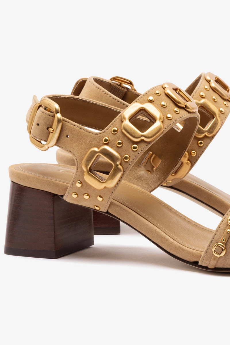Milan Studs Block Sandal In Peanut Suede 4