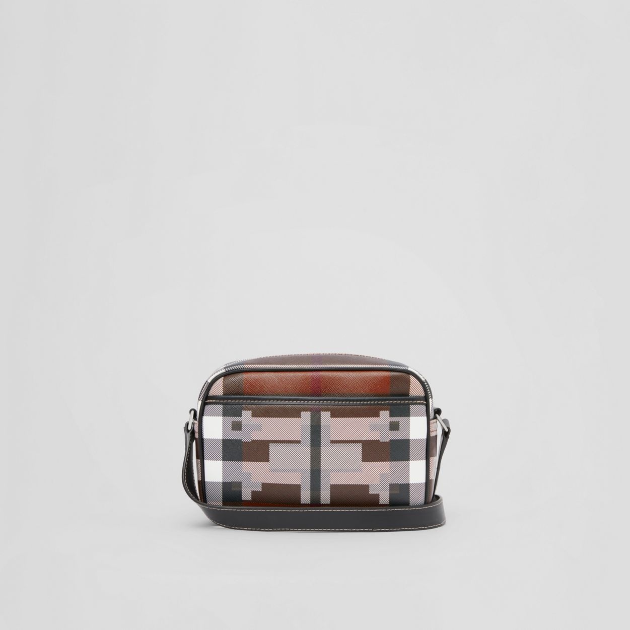 Geometric Check and Leather Crossbody Bag - 8