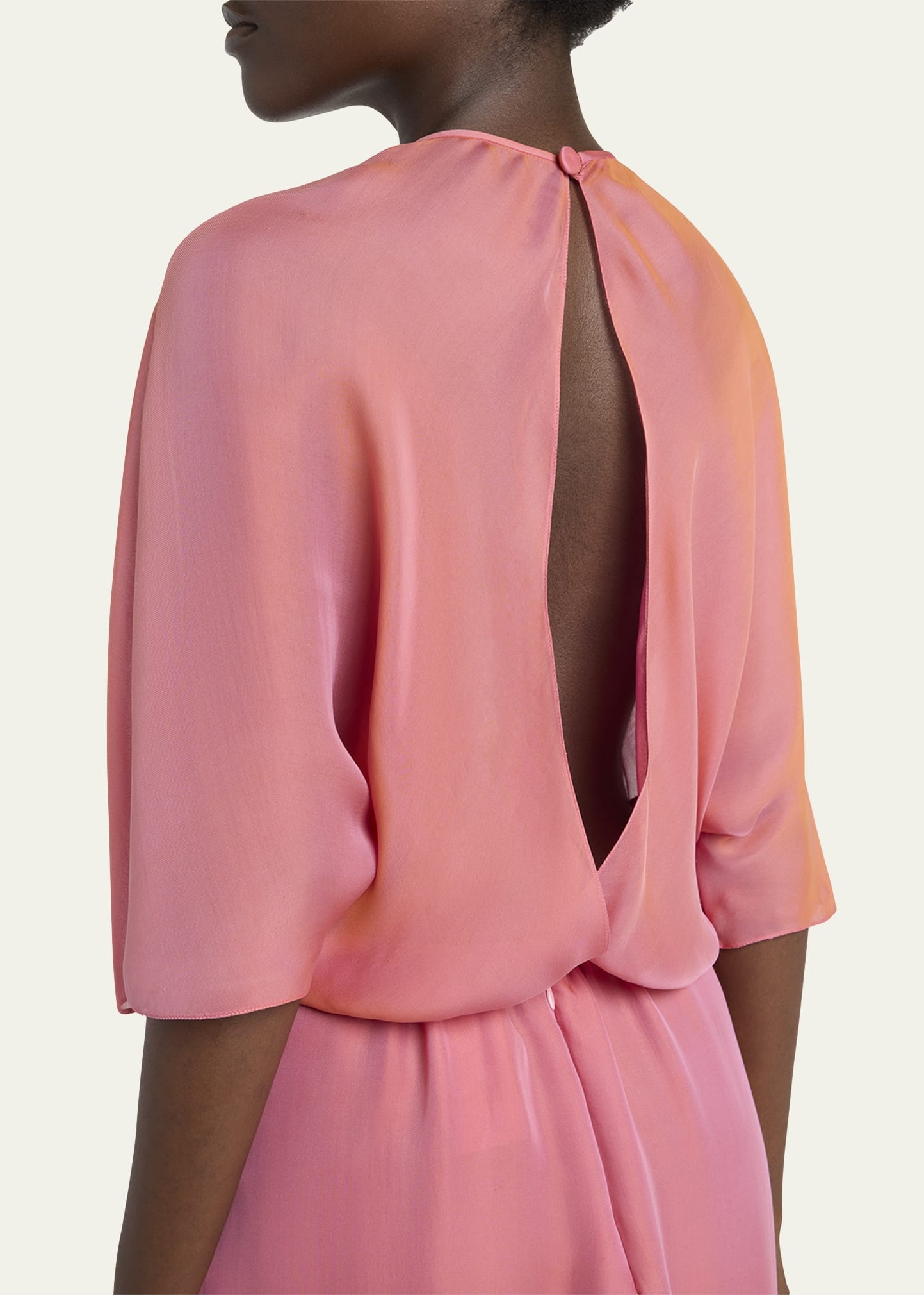 Iridescent Chiffon 3/4-Sleeve Midi Dress - 5