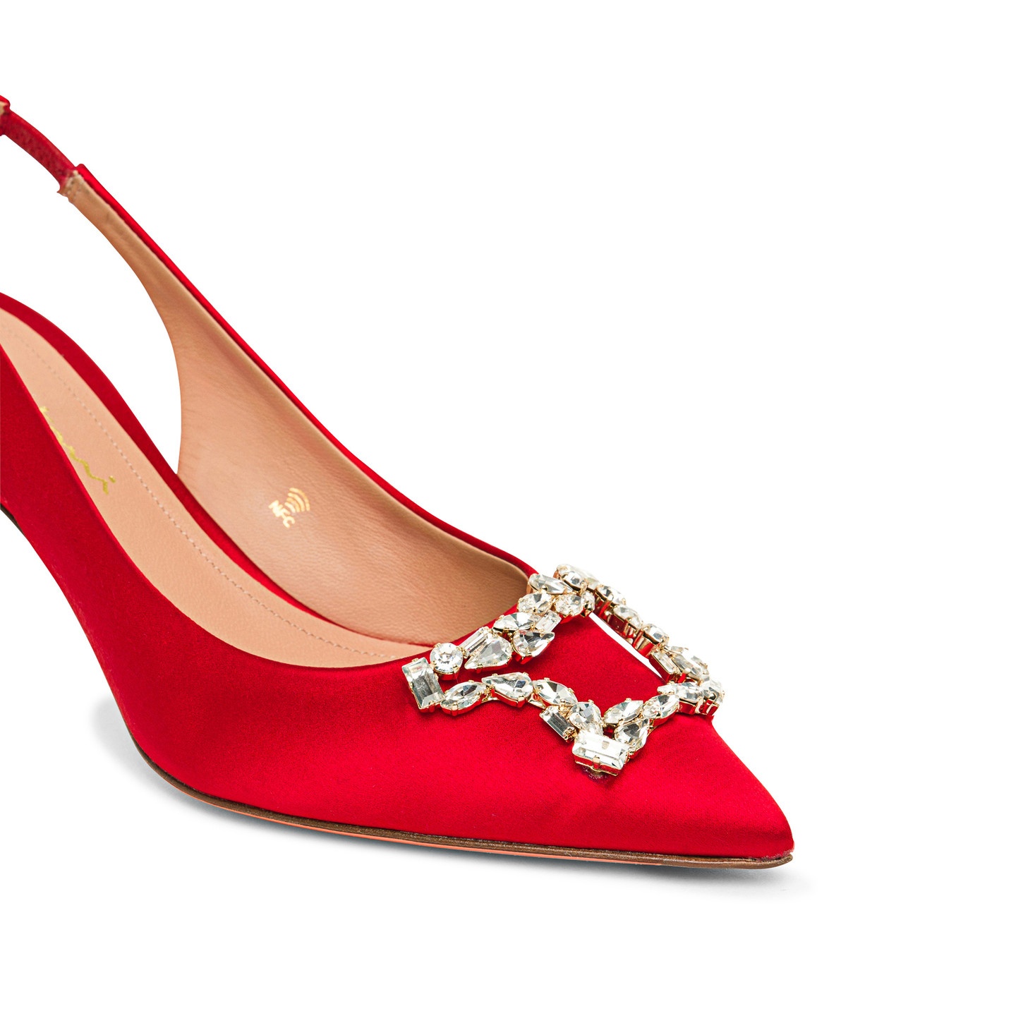 Women's red satin mid-heel Santoni Sibille pump - 5
