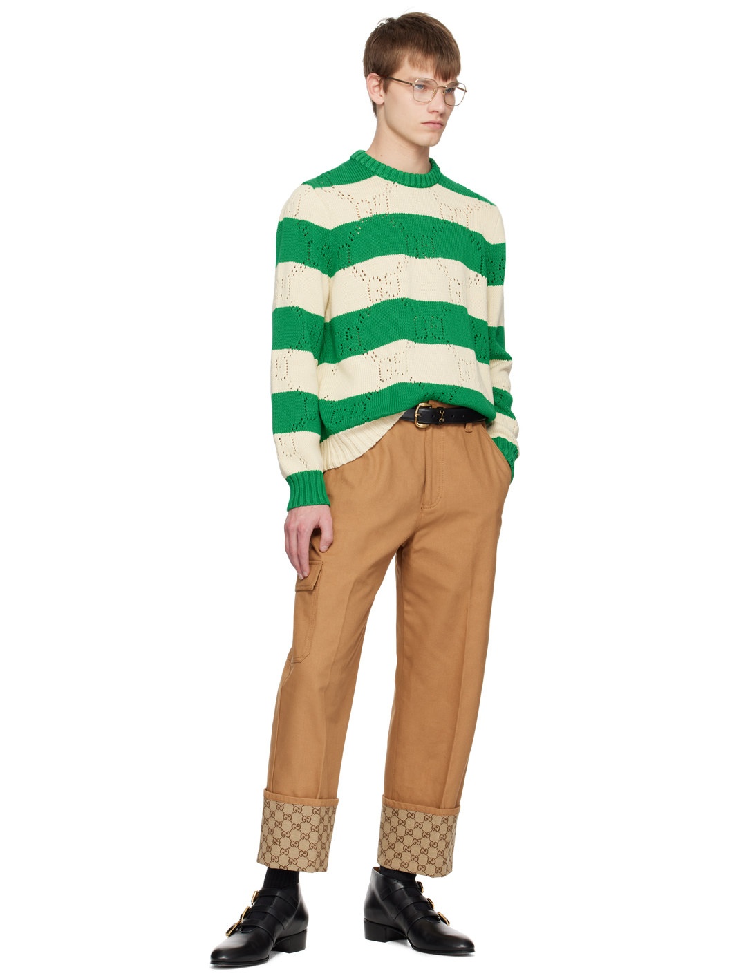Green & Off-White GG Stripe Sweater - 4