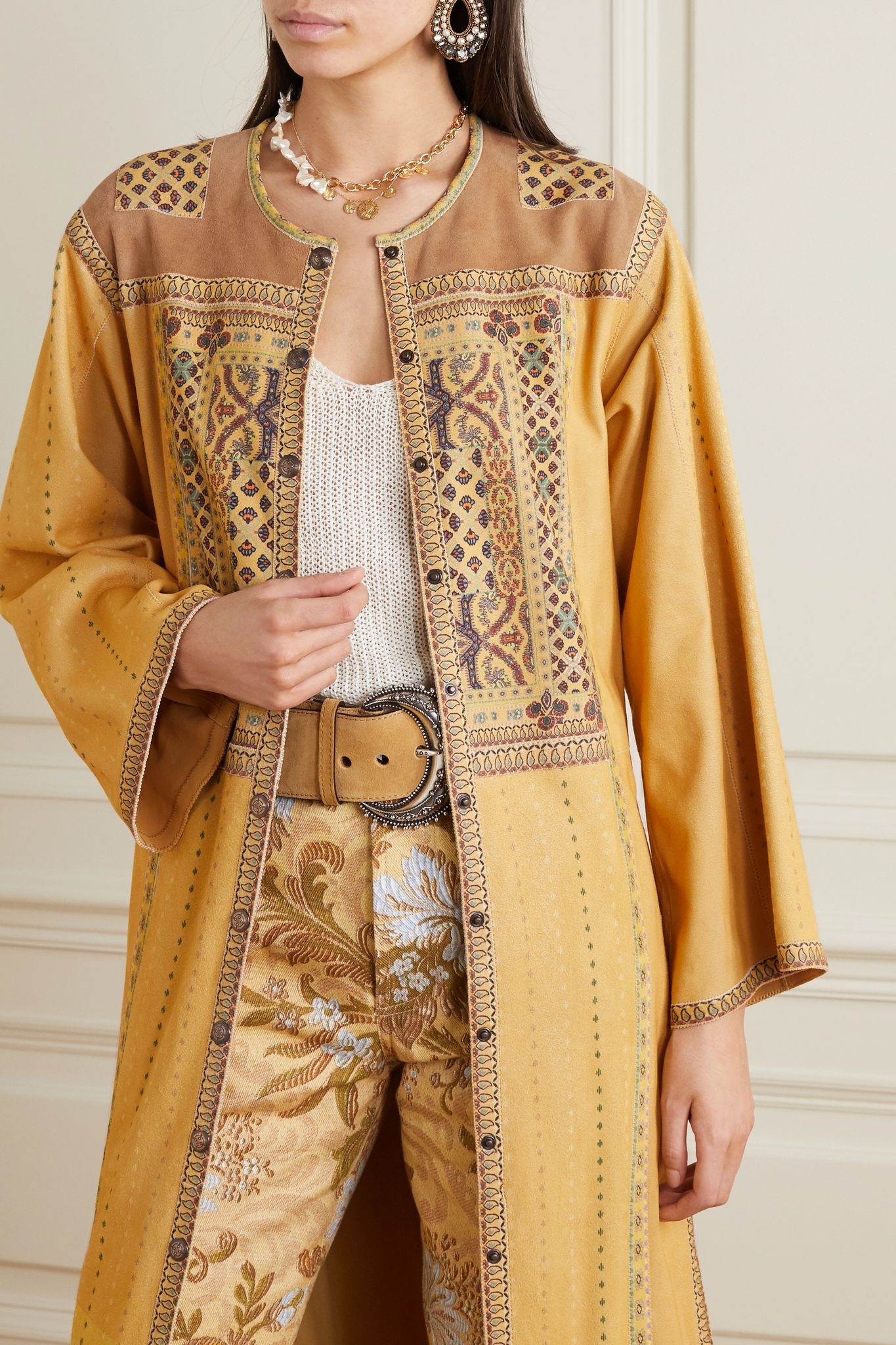 Patchwork printed suede coat - 3