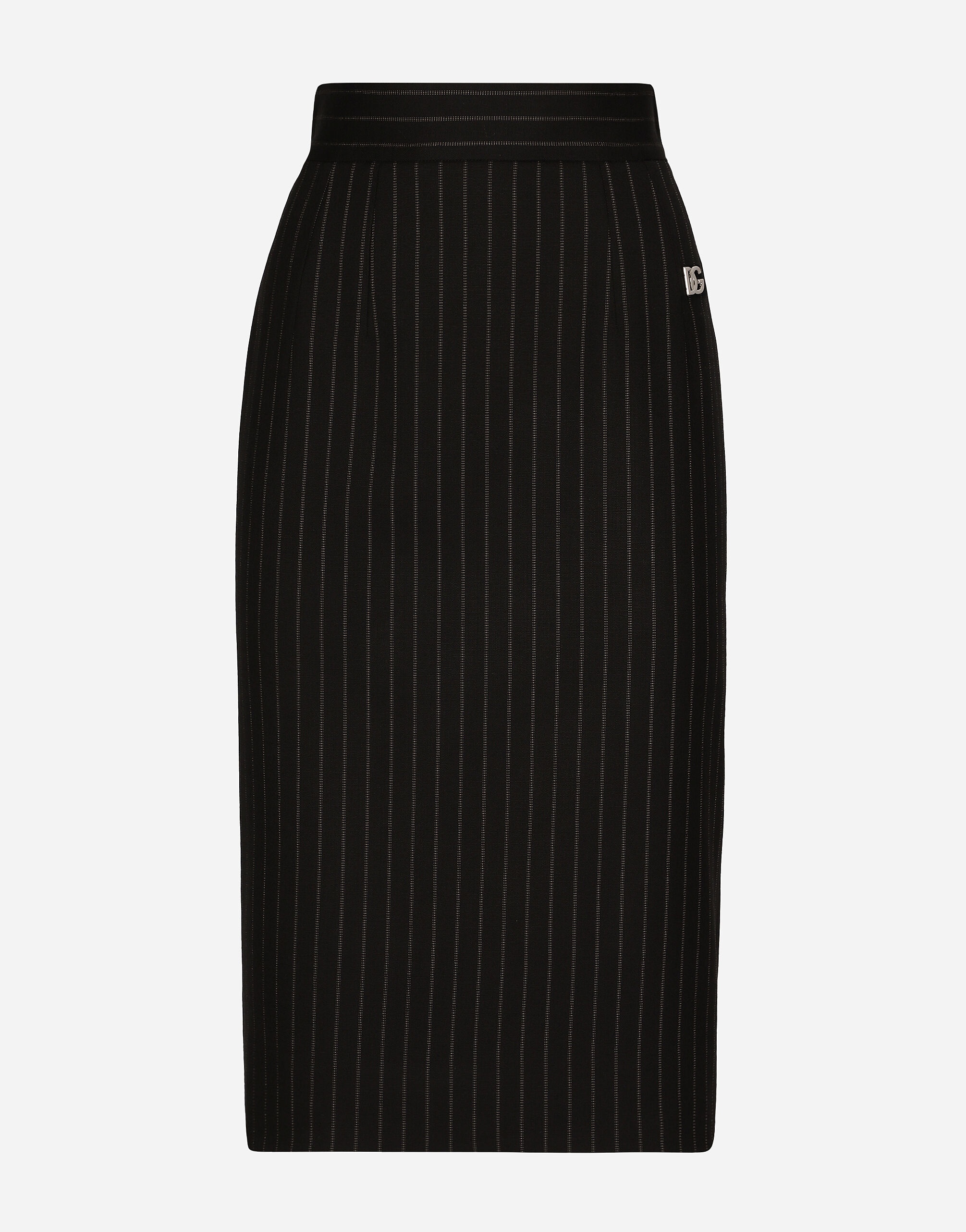 Short straight-cut pinstripe wool skirt - 1