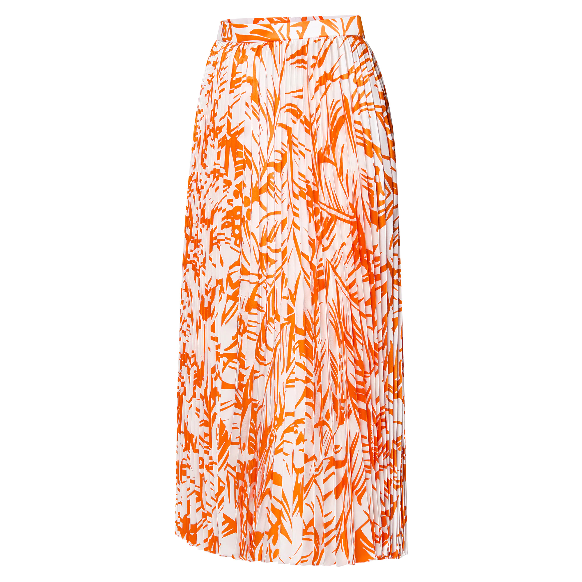 Leather Waist Palm Print Pleated Maxi Skirt - 2