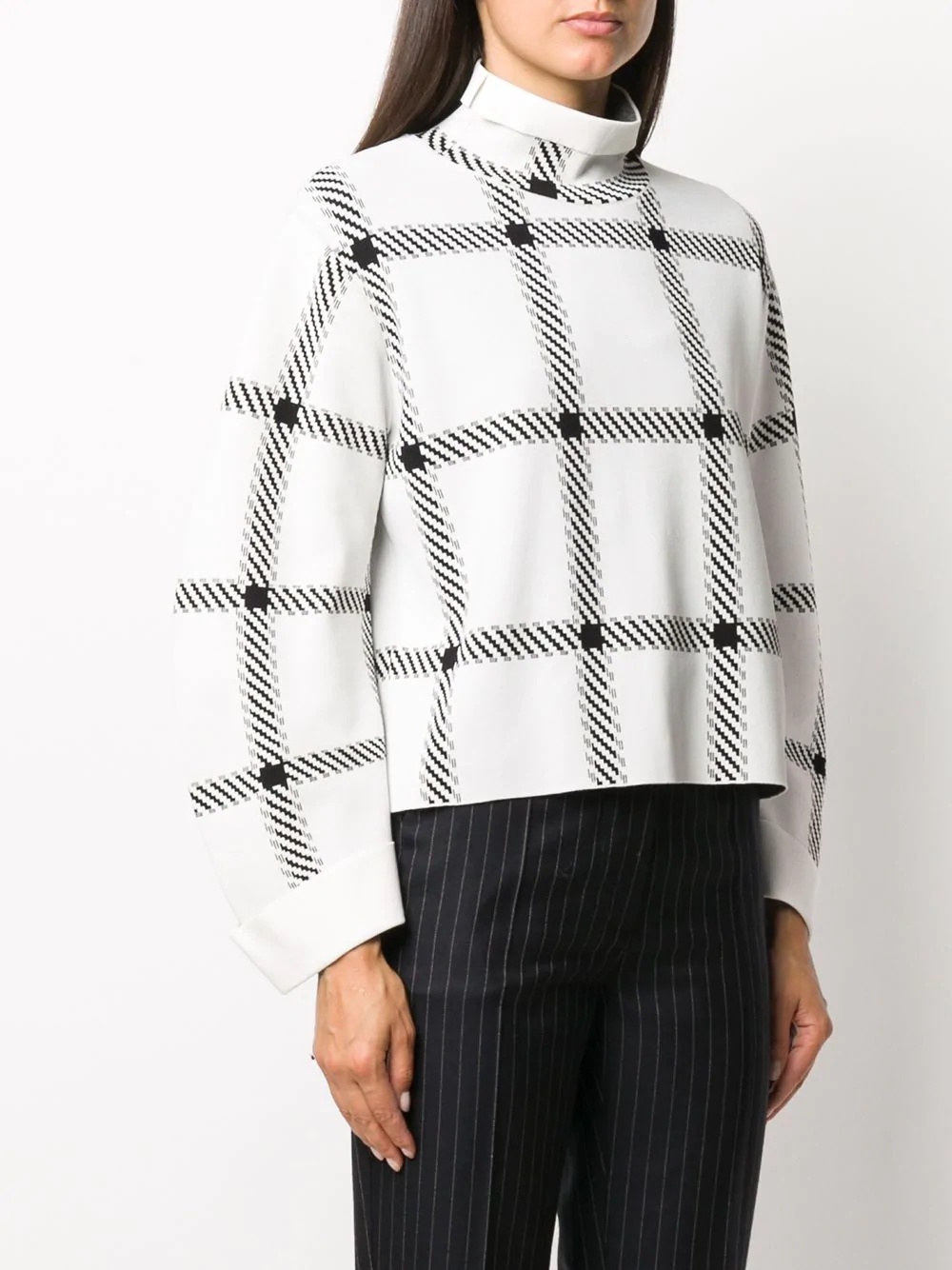 checked high-neck jumper - 3