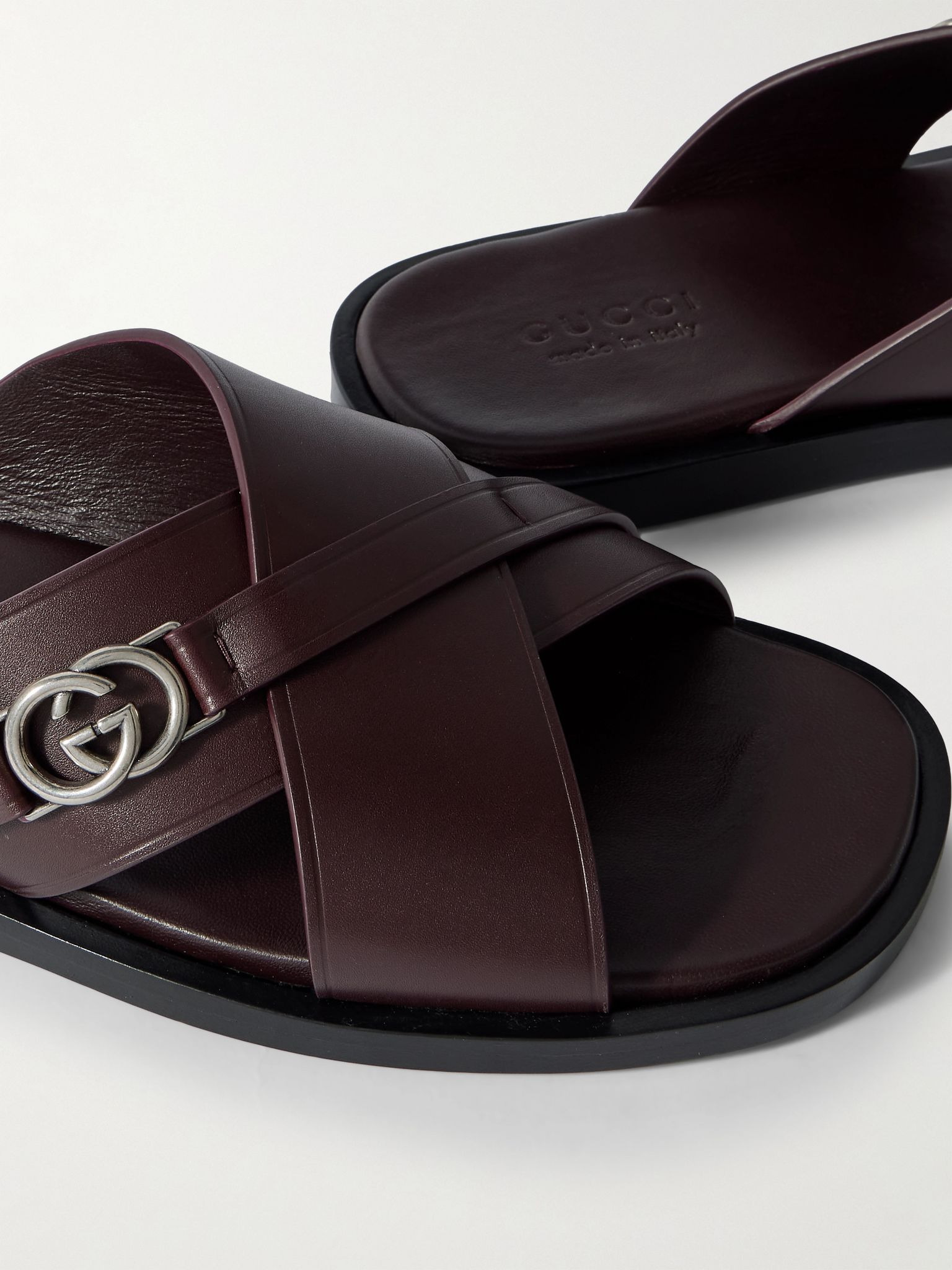 Logo-Embellished Leather Sandals Dark brown - 5