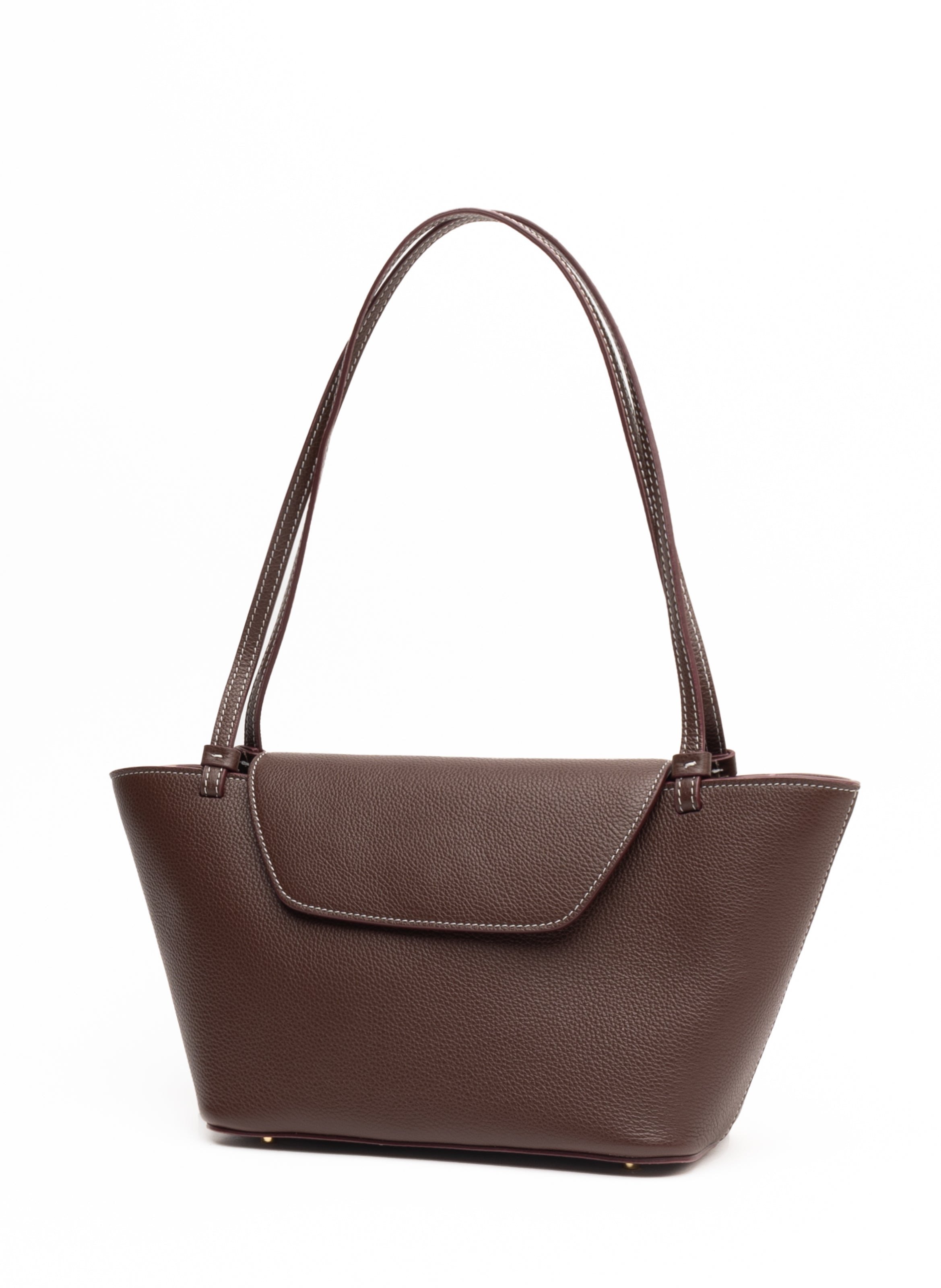 Courrier Tote Pebbled Leather Dark Brown/White Stitching - 2