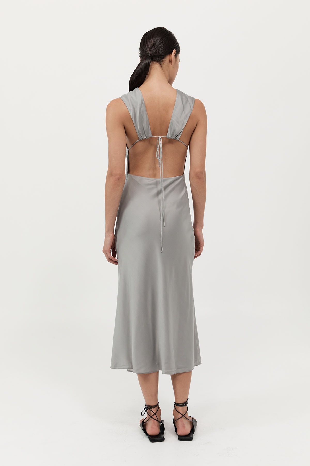 Soft Silk Rouleau Tie Dress - Silver - 2