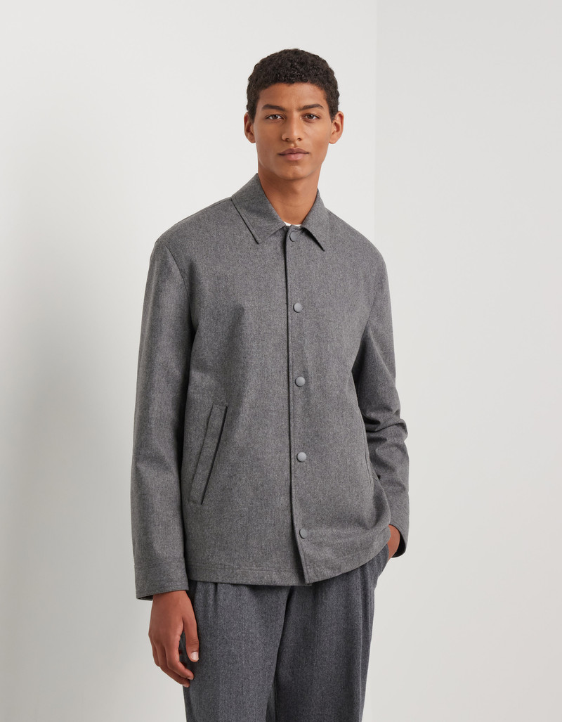 GRAY MÉLANGE LINED CASHMERE BLEND OVERSHIRT WITH MEMBRANE 3