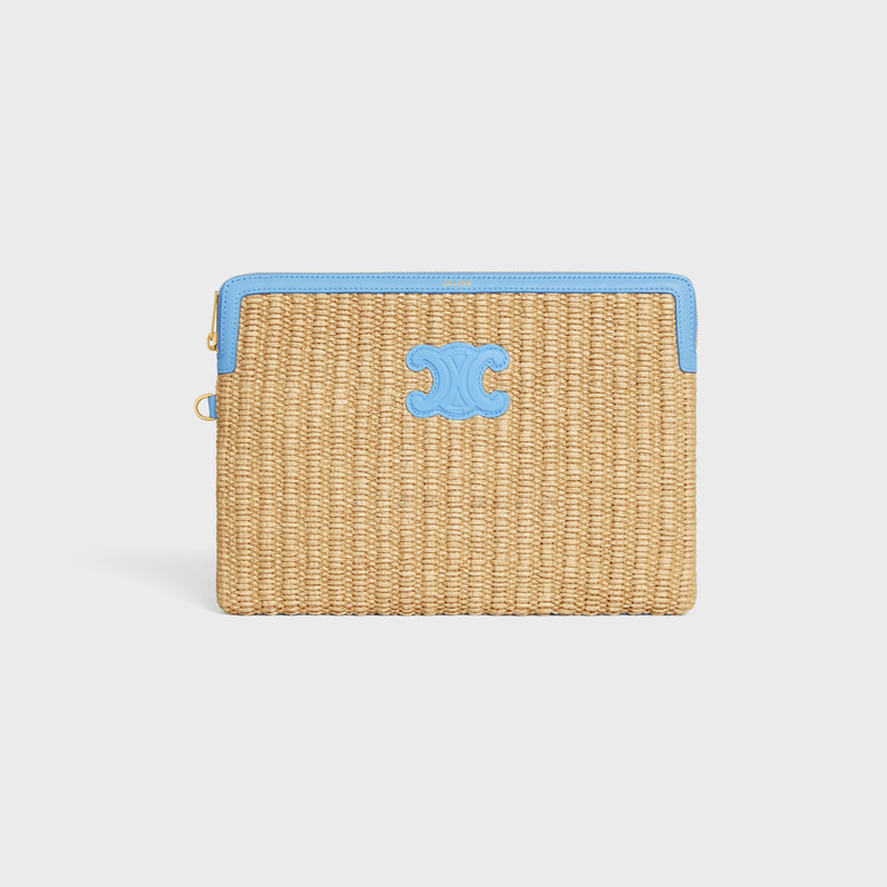 CELINE SMALL POUCH WITH STRAP IN raffia effect textile and calfskin outlook