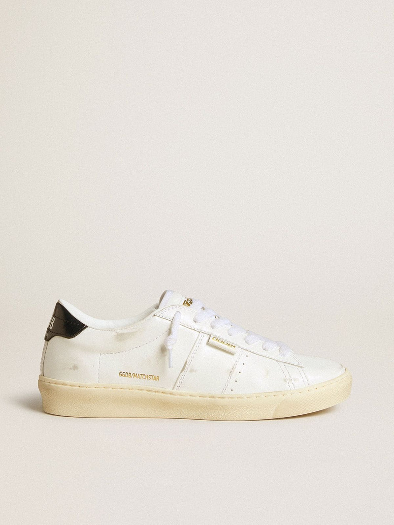 Women's Matchstar in white leather with dark blue leather heel tab 1