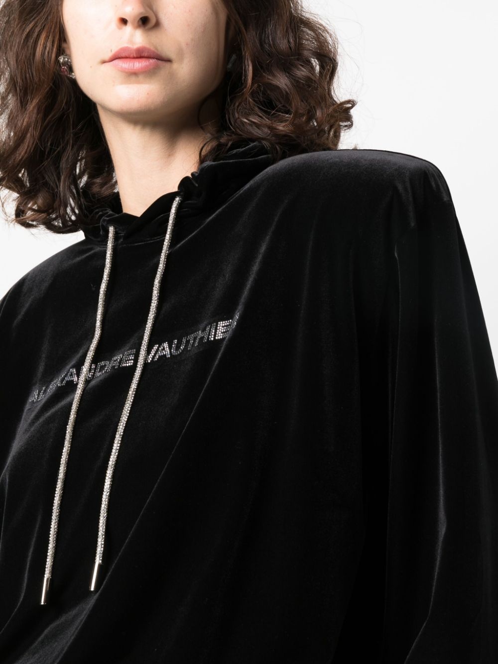 logo-appliqué velvet hoodie - 5