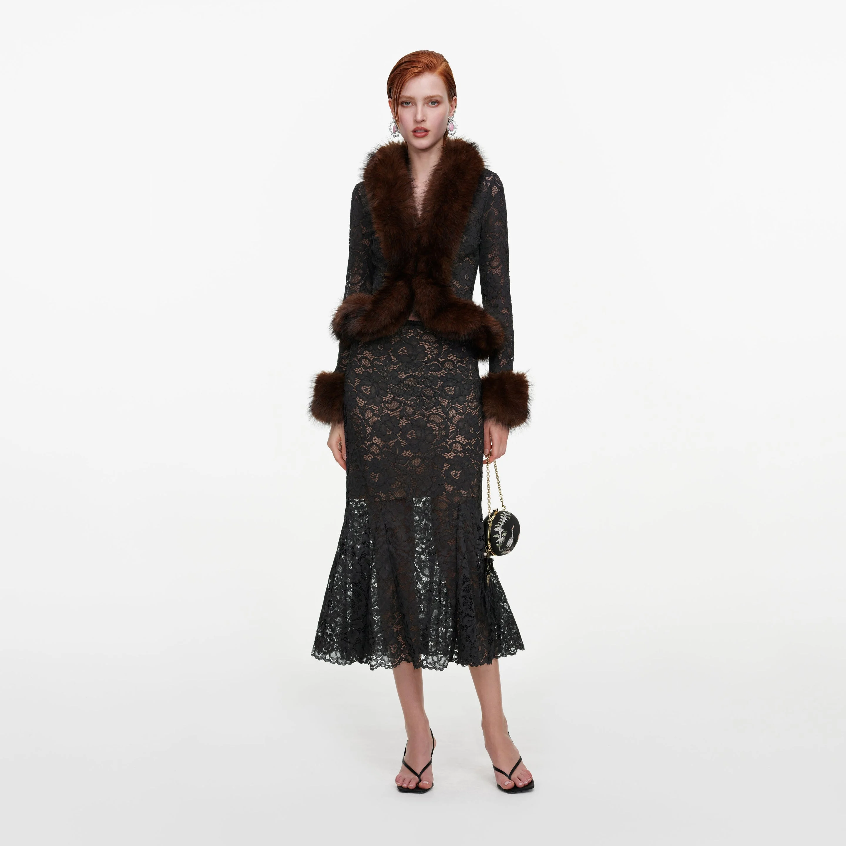 Grey Lace Midi Skirt - 1