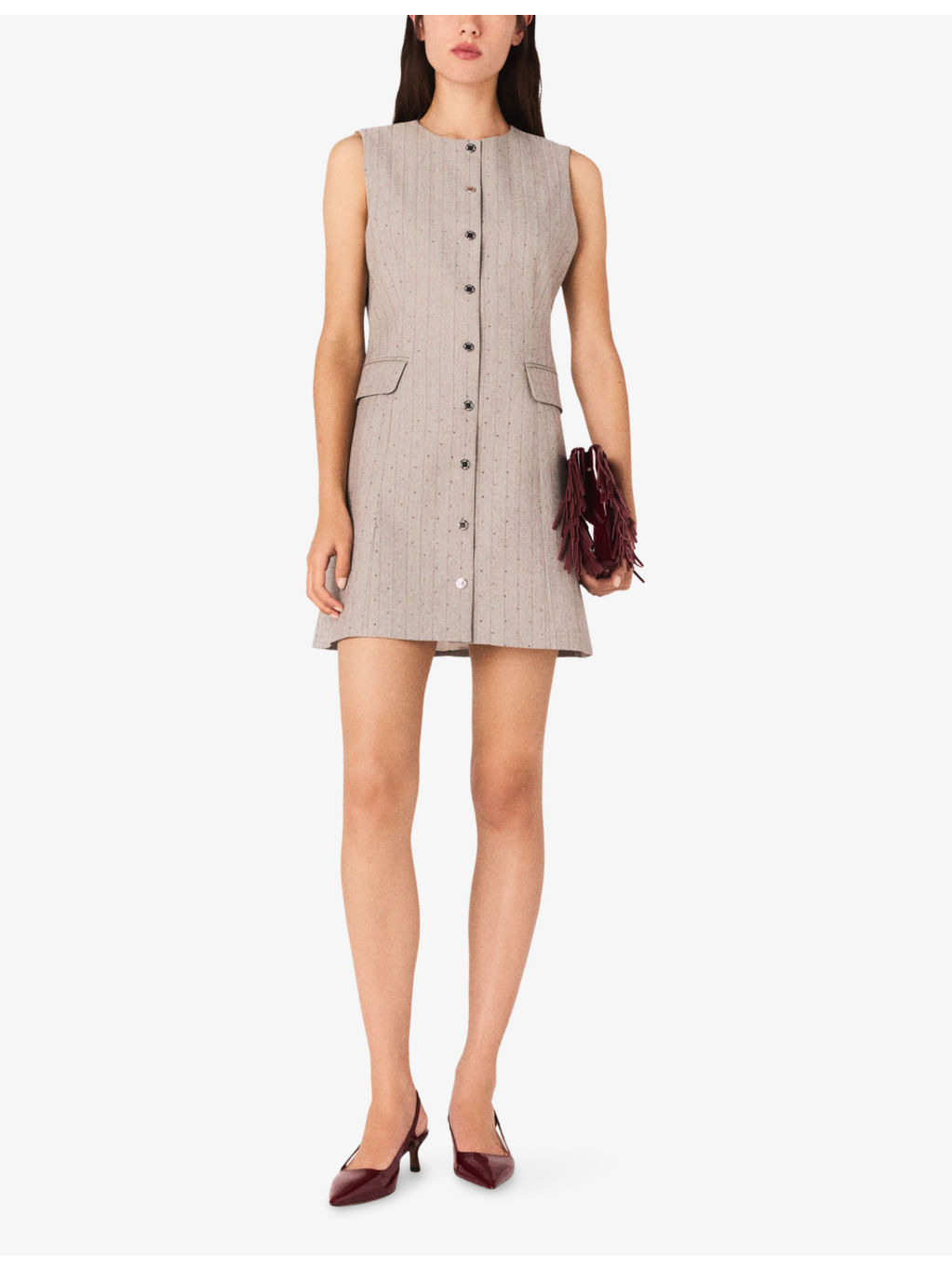 Rhinestone-Embellished Button-Down Stretch-Woven Suit Mini Dress - 2