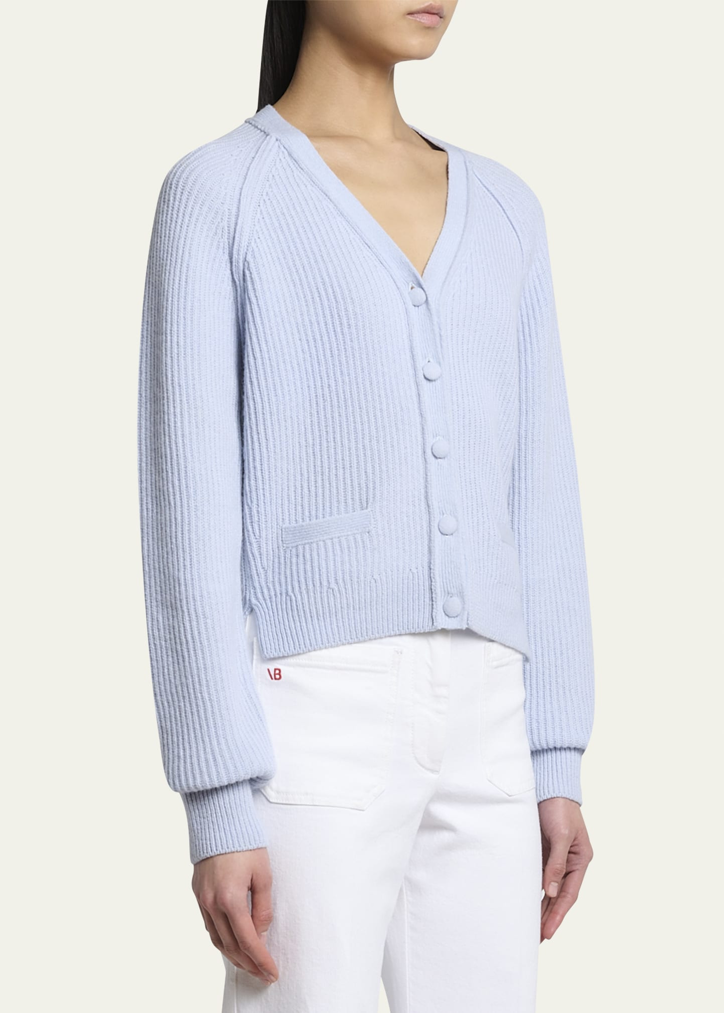 Stepped Hem V-Neck Cashmere Wool Cardigan - 4