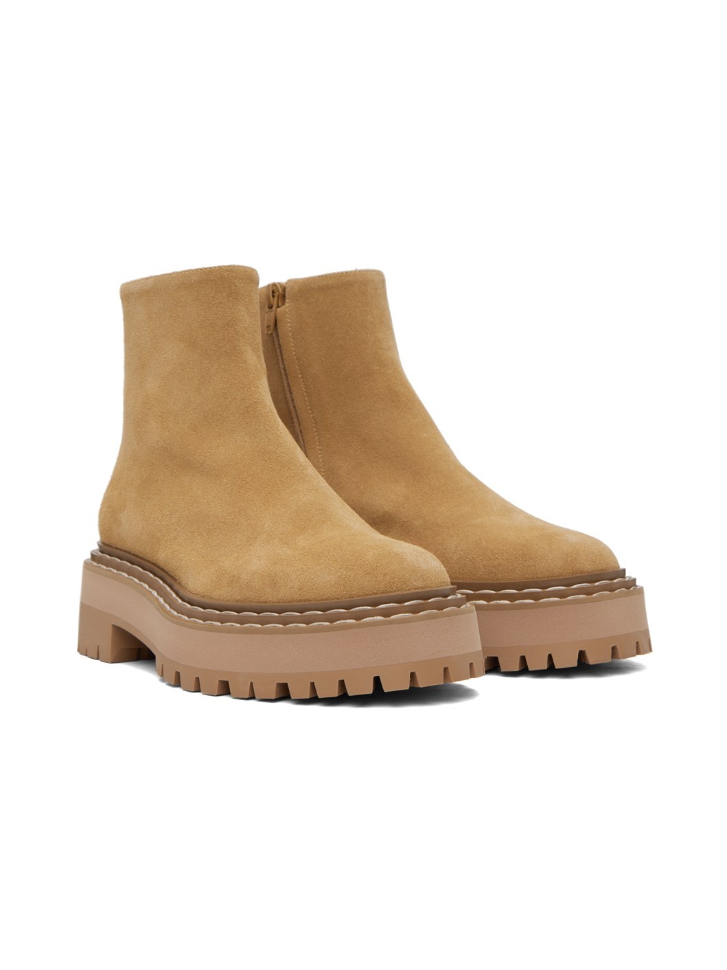 Tan Lug Sole Platform Boots - 4