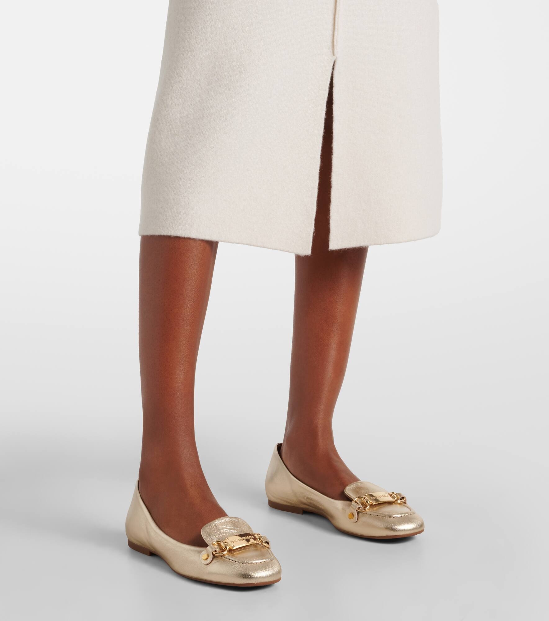 Signature metallic leather ballet flats - 4
