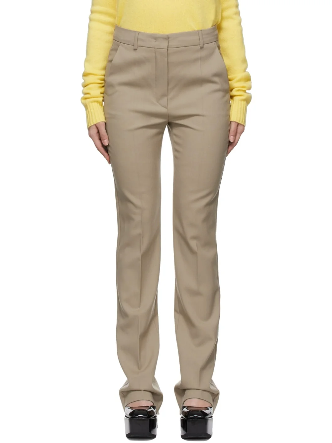 Tan Pure Wool Simone Trousers - 1
