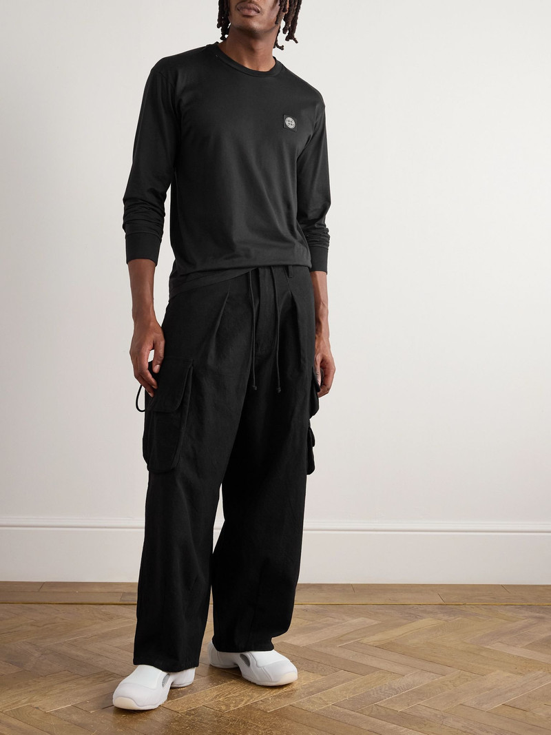 Stone Island Logo-Appliquéd Garment-Dyed Cotton-Jersey T-Shirt Black outlook