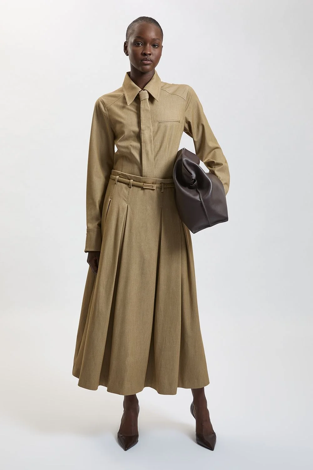 Tailored Belted Full Midi Skirt - 1
