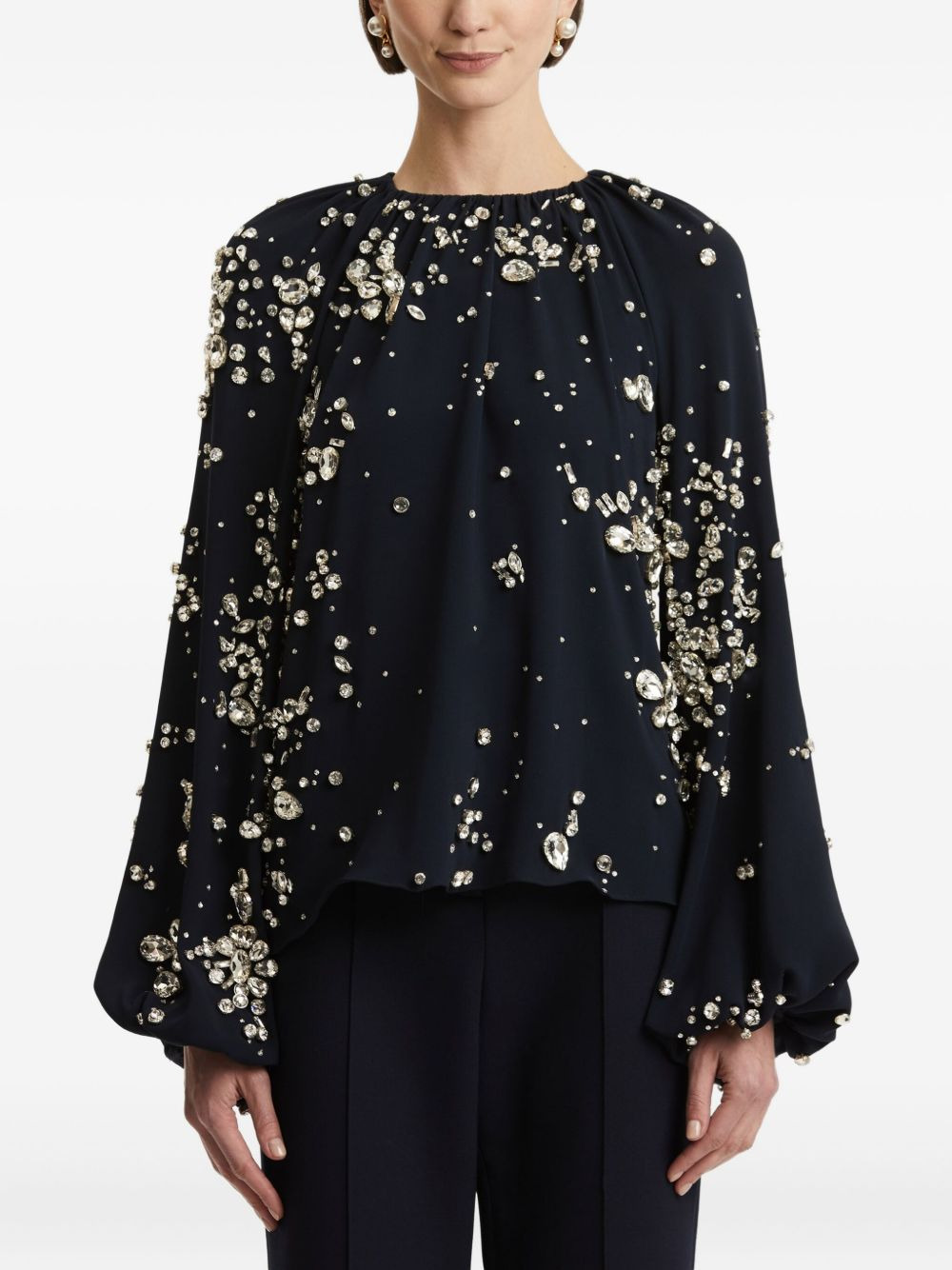 crystal-embellished balloon-sleeve blouse - 3