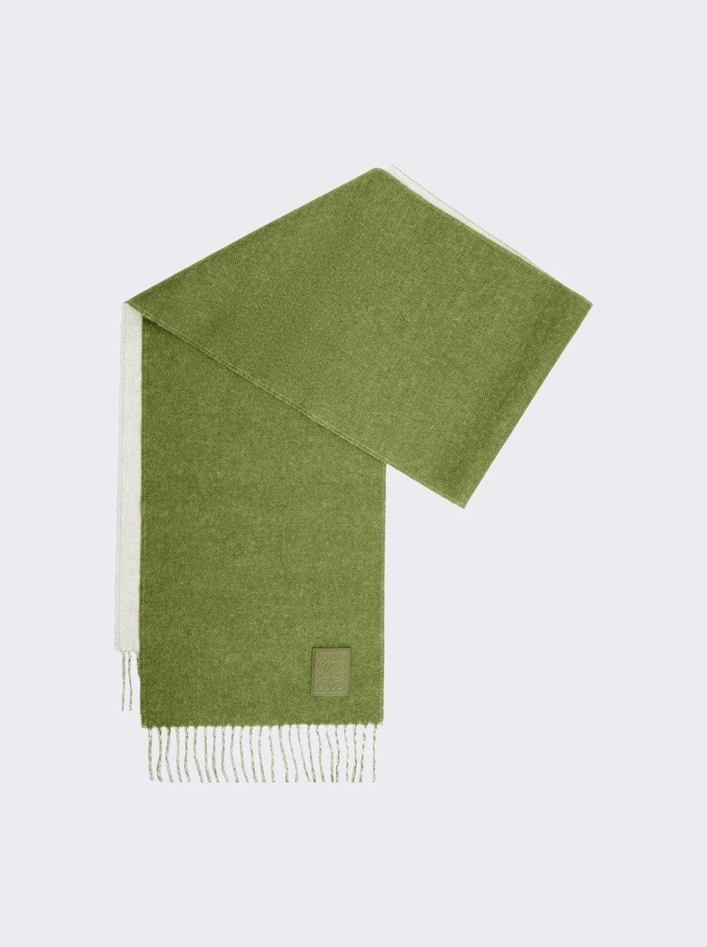 Cashmere And Wool Scarf Khaki Green And Ecru - 1