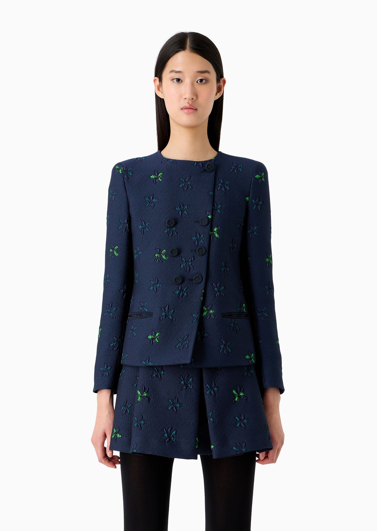Double-breasted jacket in jacquard fabric with a floral pattern - 2