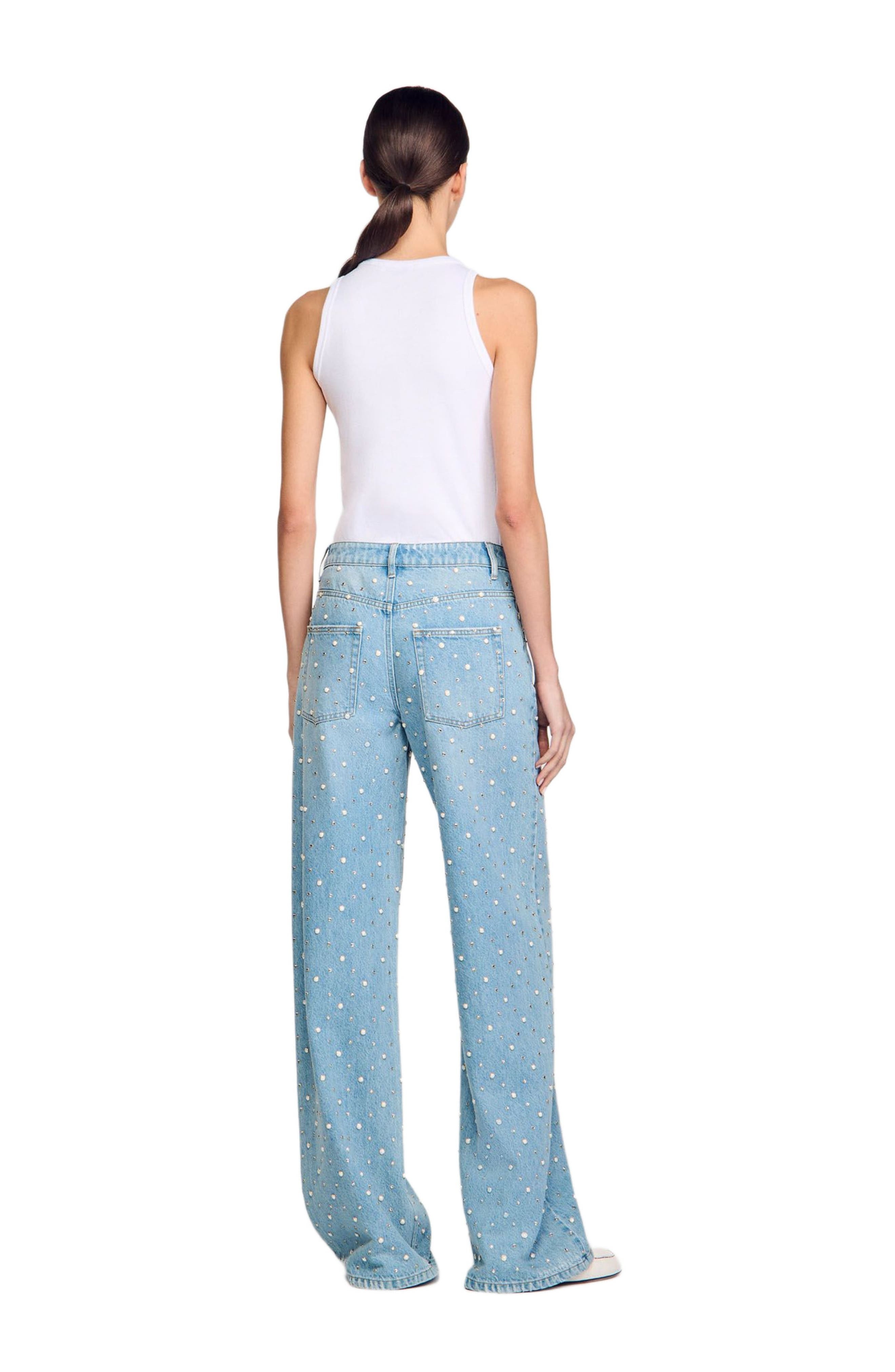 SANDRO Rhinestone and beaded jeans in Blue Jean at Nordstrom - 2