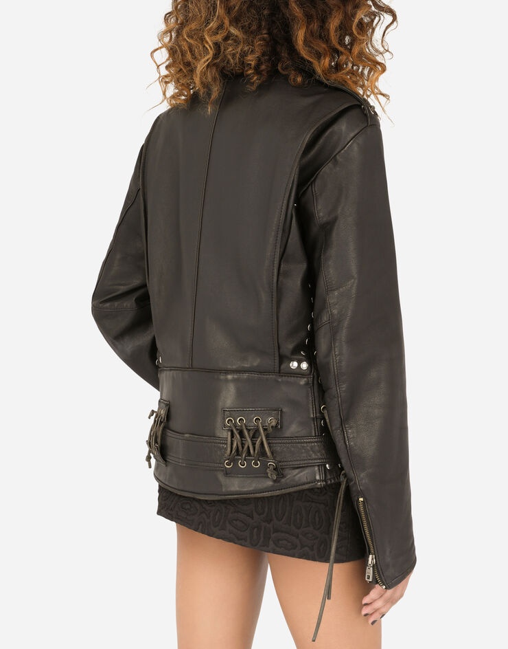 Belted leather biker jacket - 4