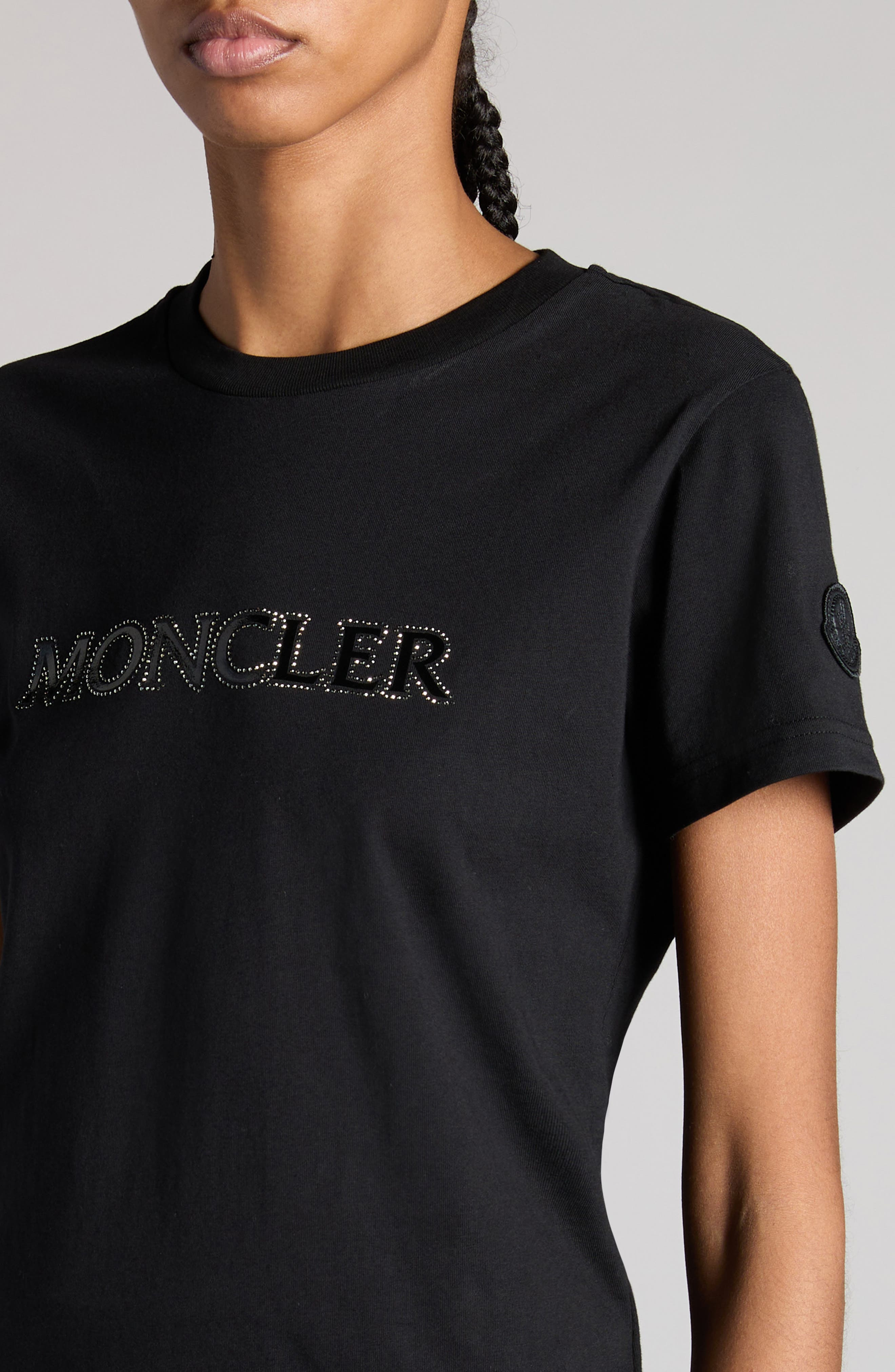 Moncler Crystal Embellished Logo Cotton T-Shirt in Black at Nordstrom - 4