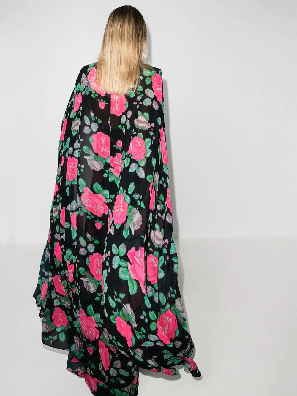 floral-print cape-back gown - 3