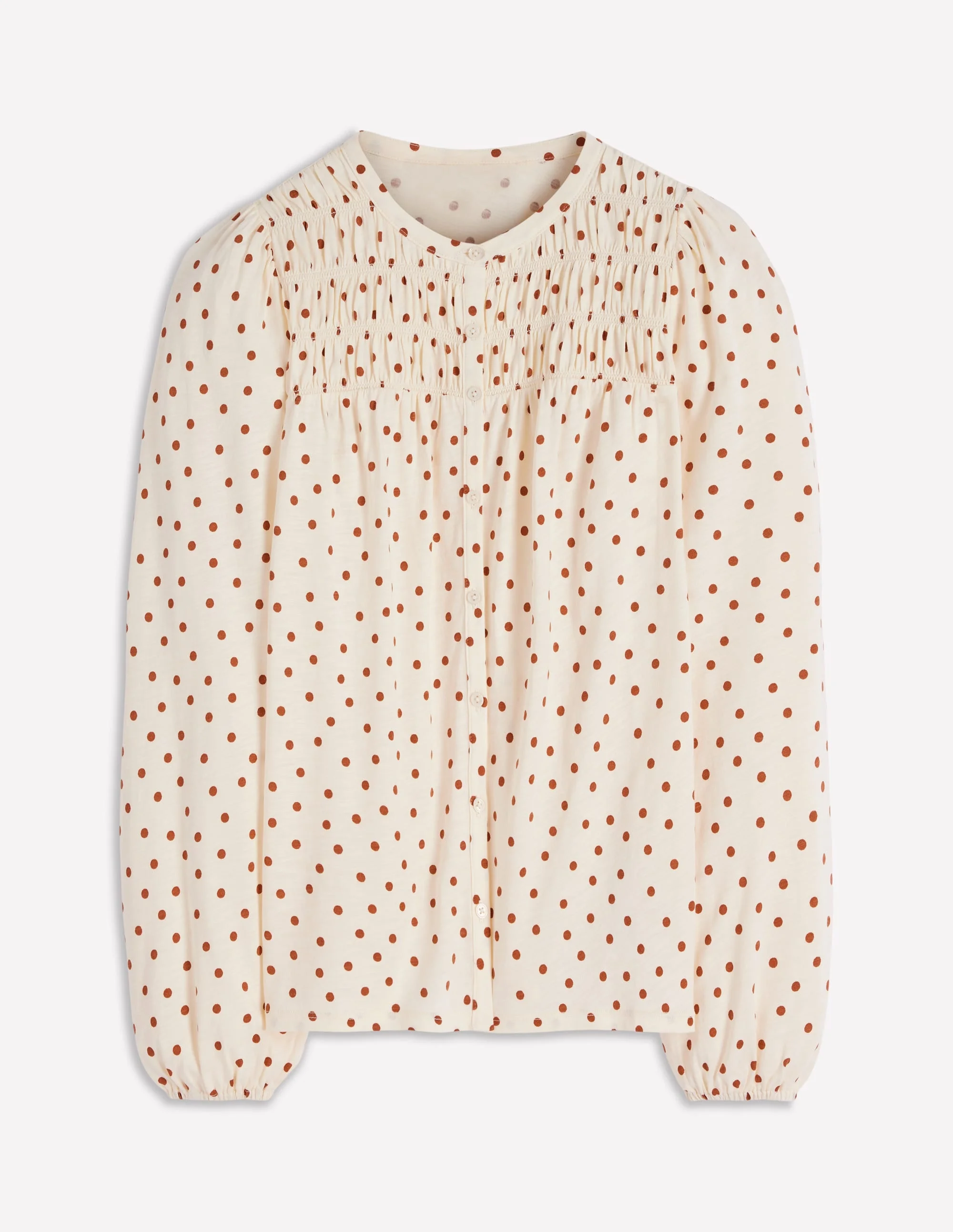 Mya Smocked Jersey Shirt-Ginger, Painted Spot - 1