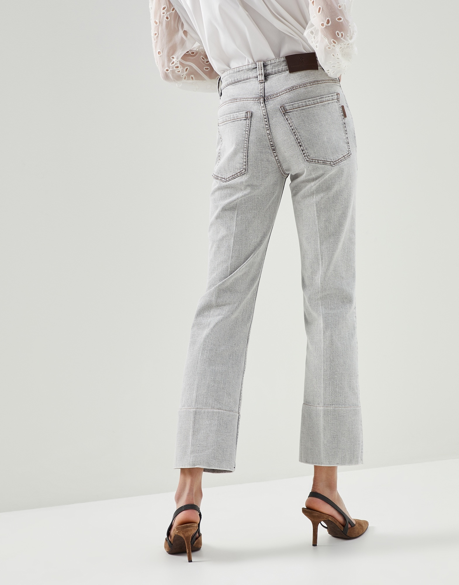 Comfort denim flared trousers with shiny tab - 2
