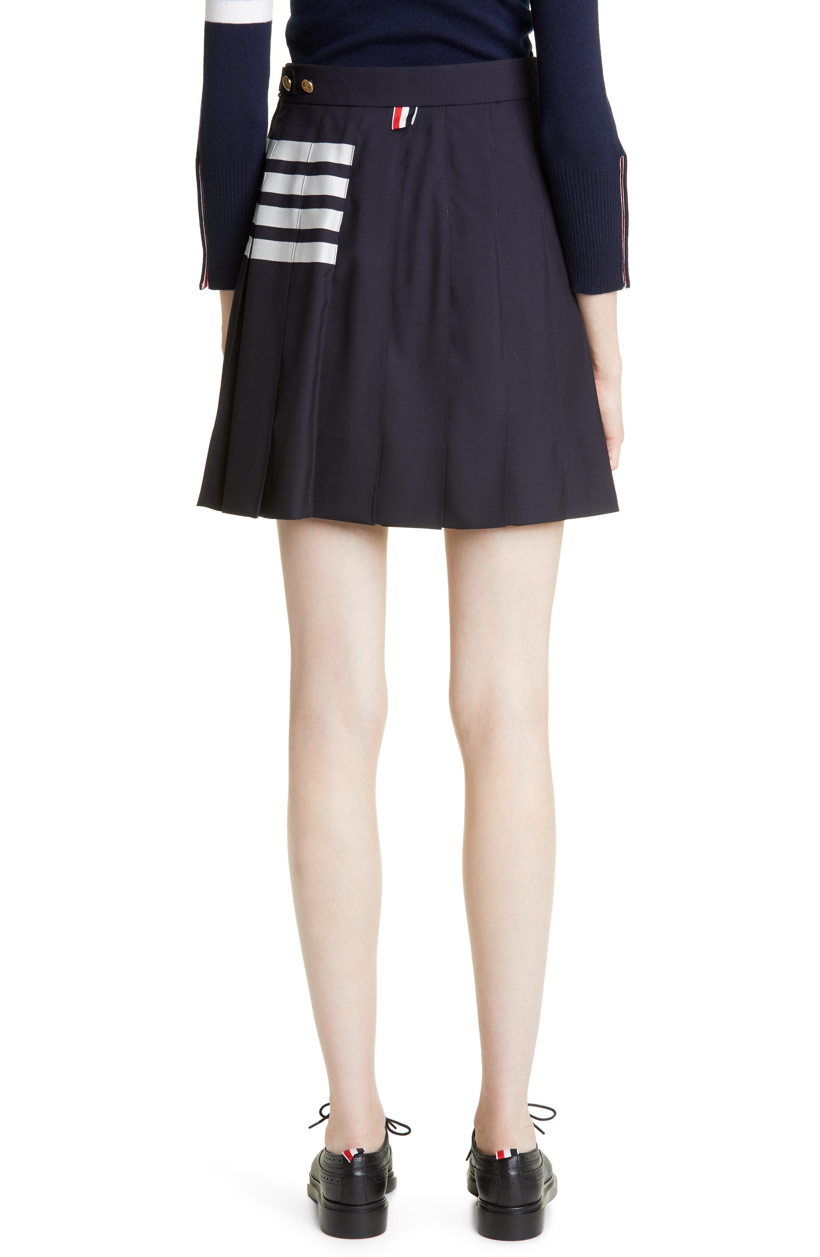 Thom Browne Drop Back Pleated Wool Miniskirt in Navy at Nordstrom - 3